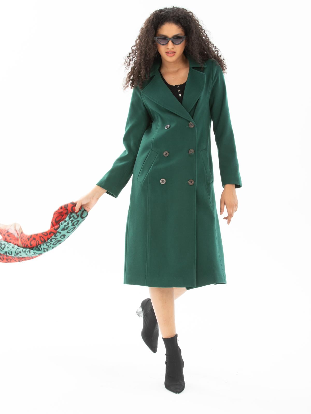 Women six-buttons coat wholesale Pine Green color 670517