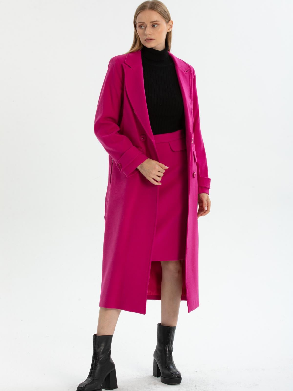 Women six-buttons coat with belt wholesale Fucshia color 670511