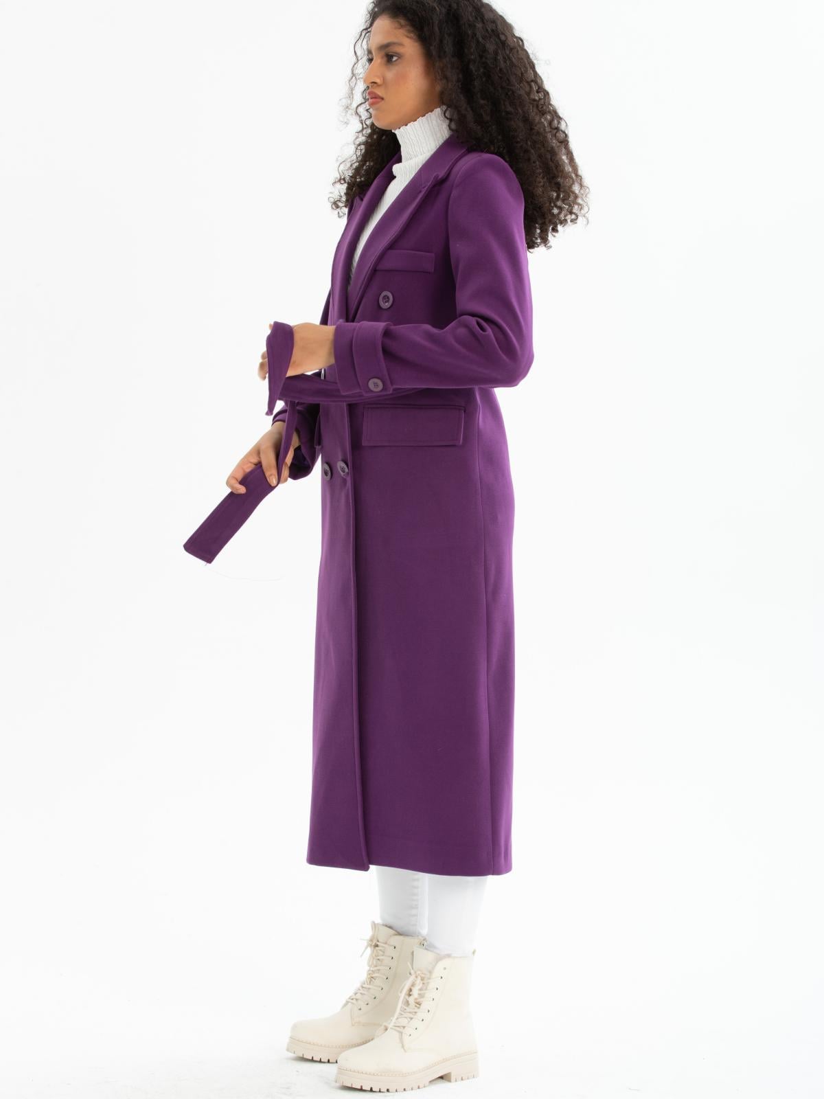 Women six-buttons coat with belt wholesale Purple color 670512
