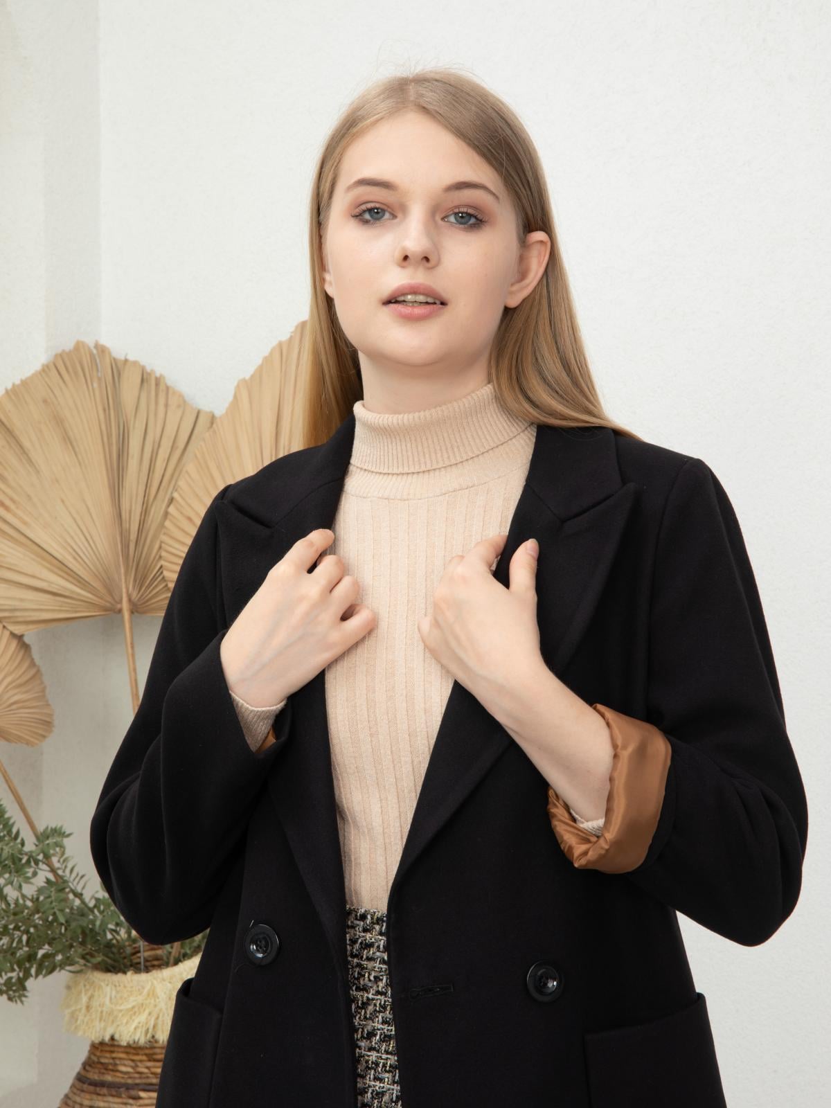Women Two-Button Coat With Belt Wholesale Black Color