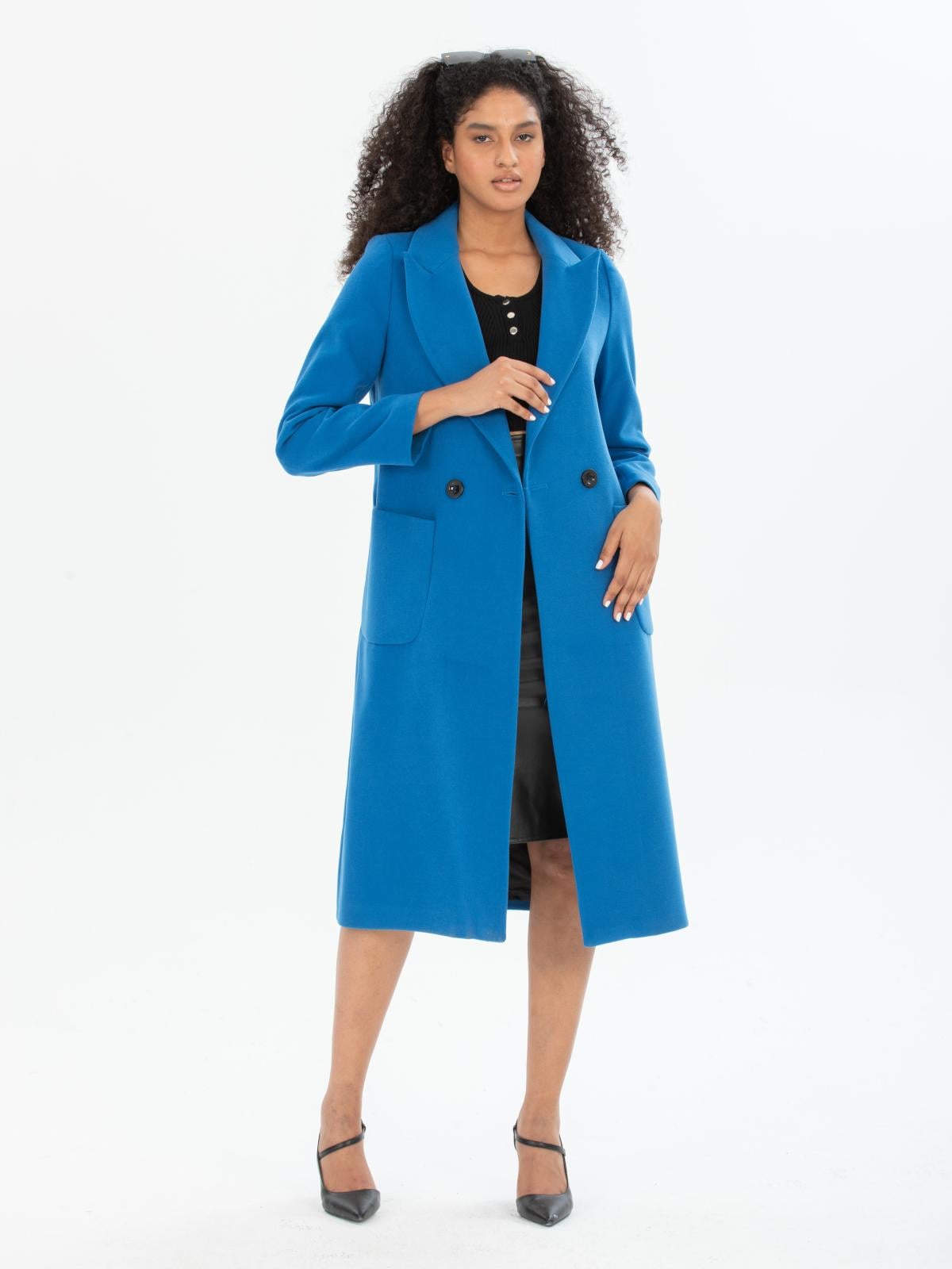Women two-buttons coat wholesale Blue color