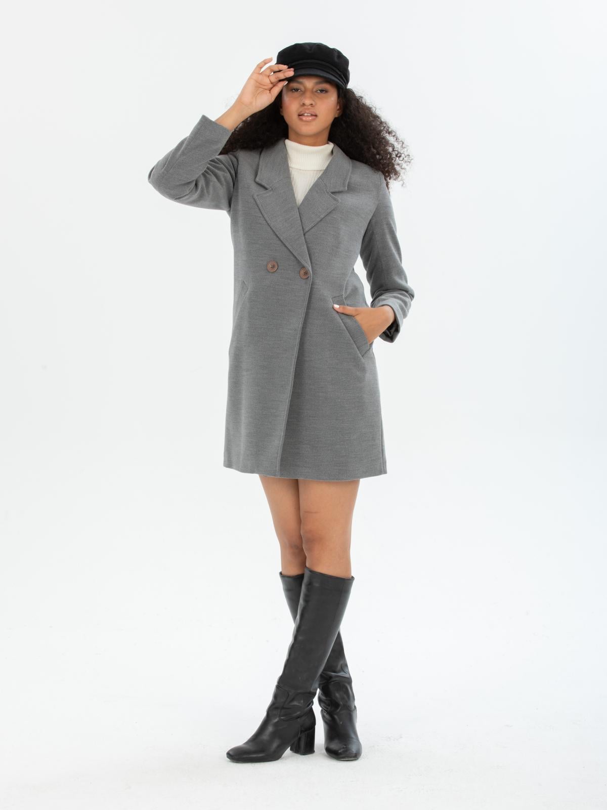 Women two-buttons coat wholesale Gray color