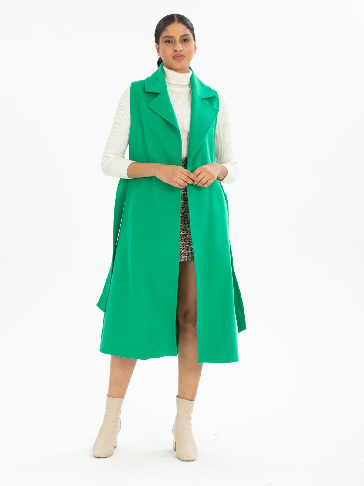 Women vest with belt wholesale Green color 669507