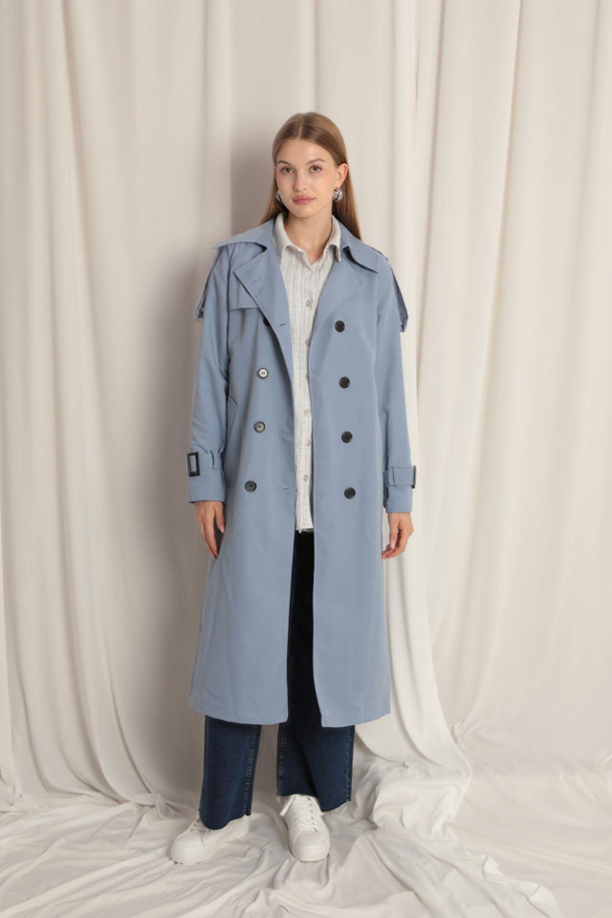 Woven Fabric Waterproof Indigo Women's Trench Coat