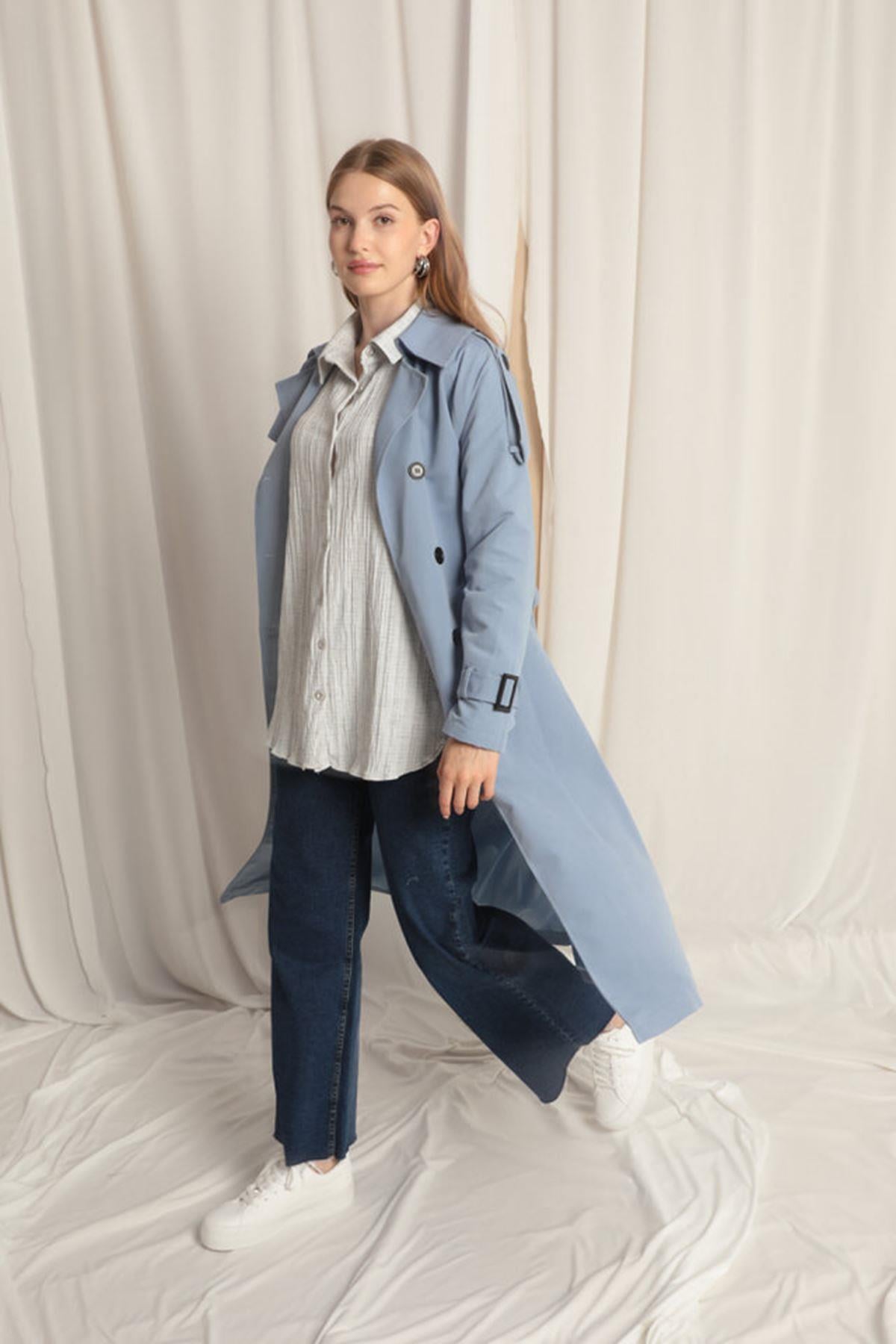 Woven Fabric Waterproof Indigo Women's Trench Coat
