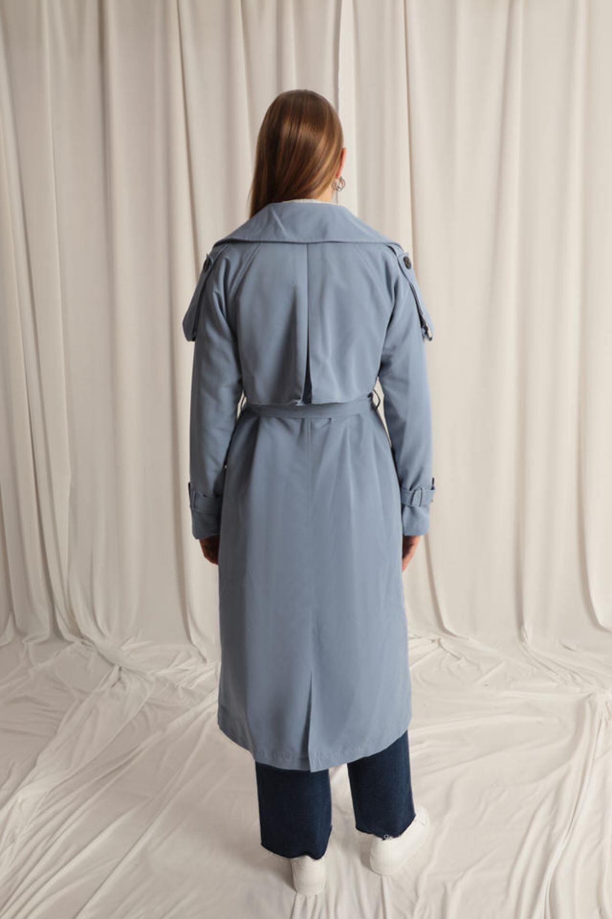 Woven Fabric Waterproof Indigo Women's Trench Coat