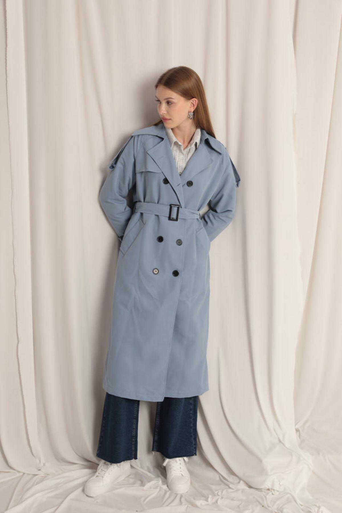 Woven Fabric Waterproof Indigo Women's Trench Coat
