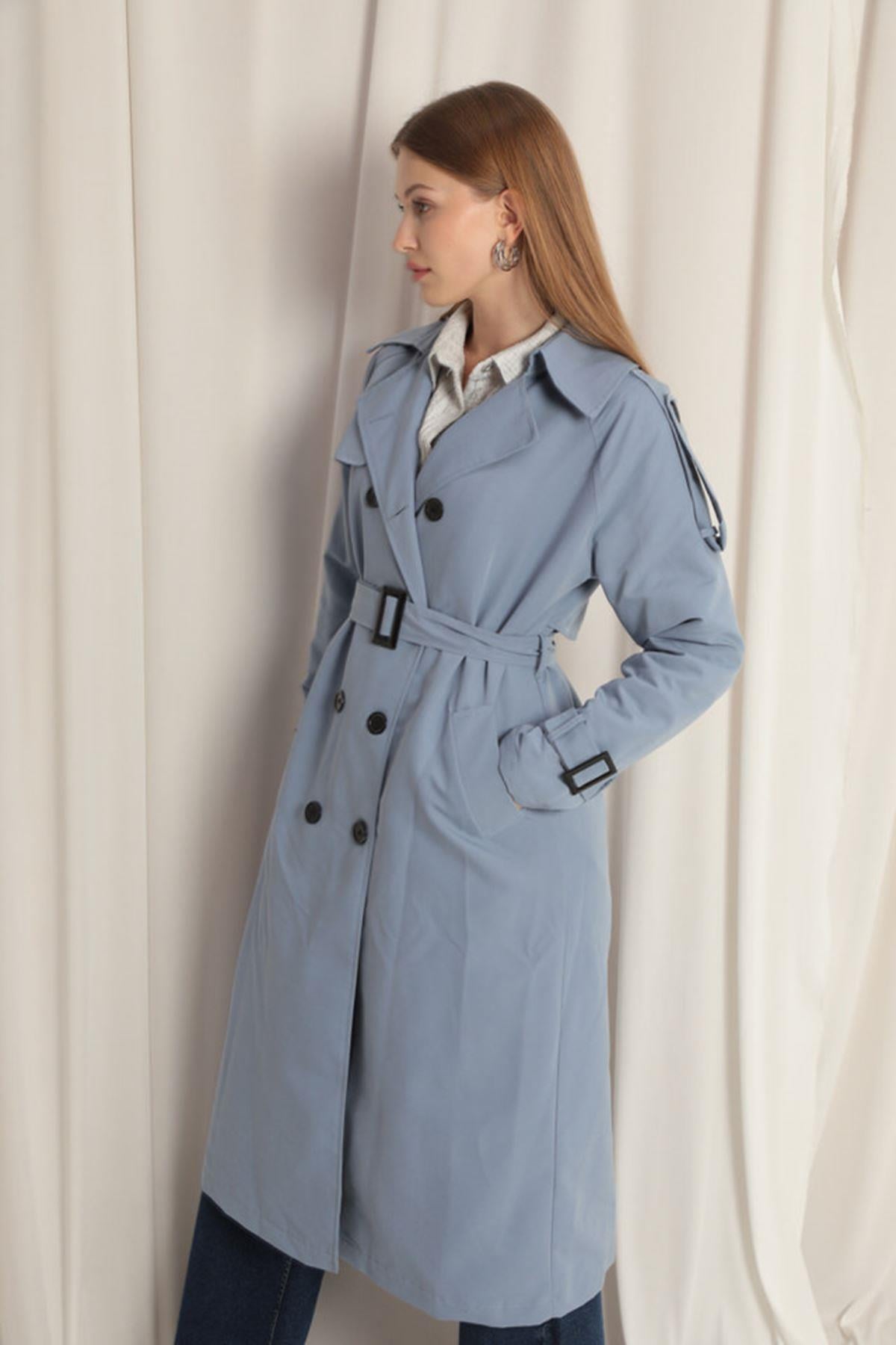 Woven Fabric Waterproof Indigo Women's Trench Coat