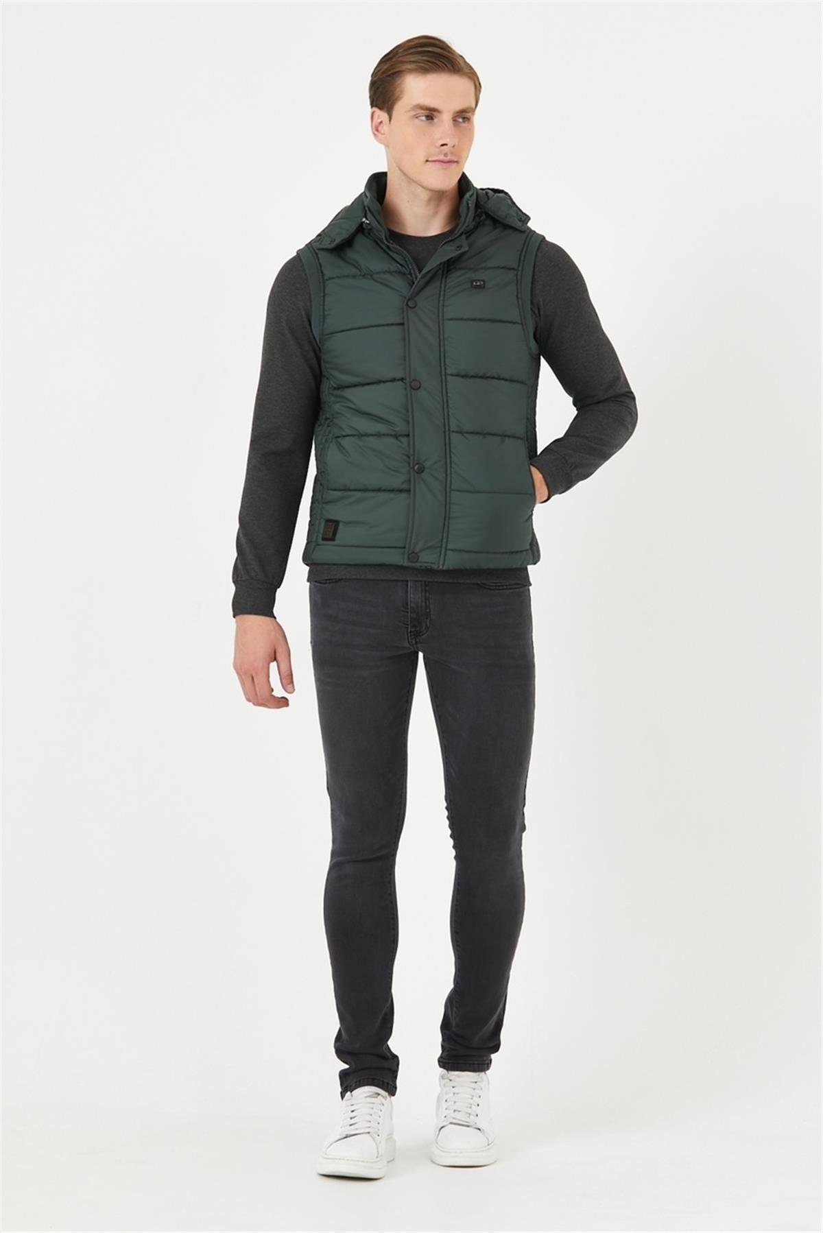 Wholesale Green Hooded Jersey Lined Puffer Vest 3749Y