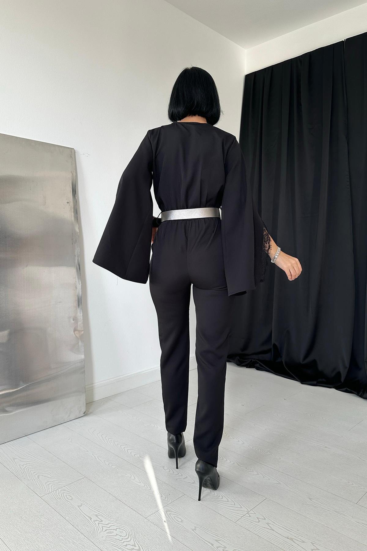 Yırtmaçlı Tulum - Siyah