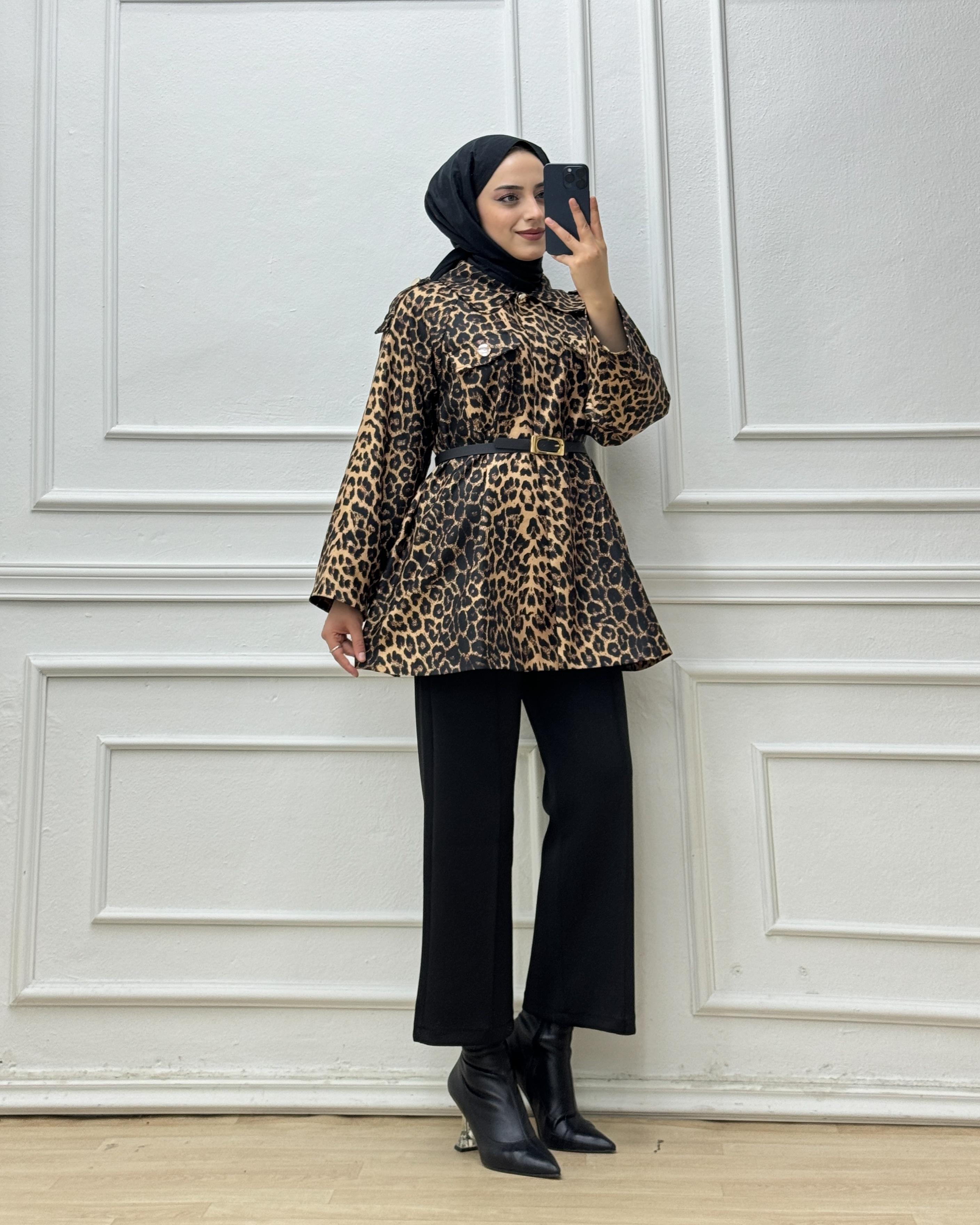 0282-Leopar Ceket-Kahverengi