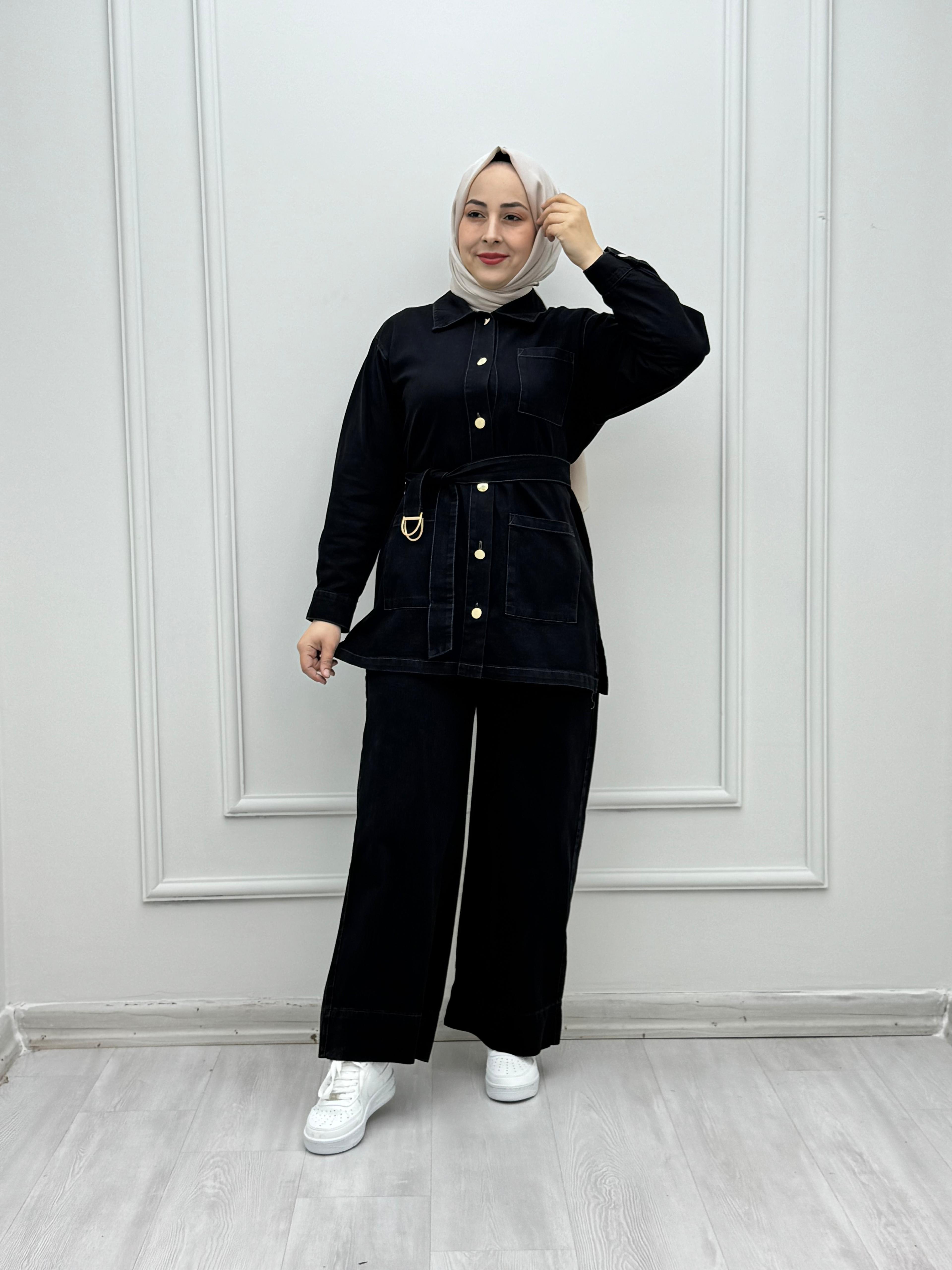 0444-Tencel Denim Takım-Siyah