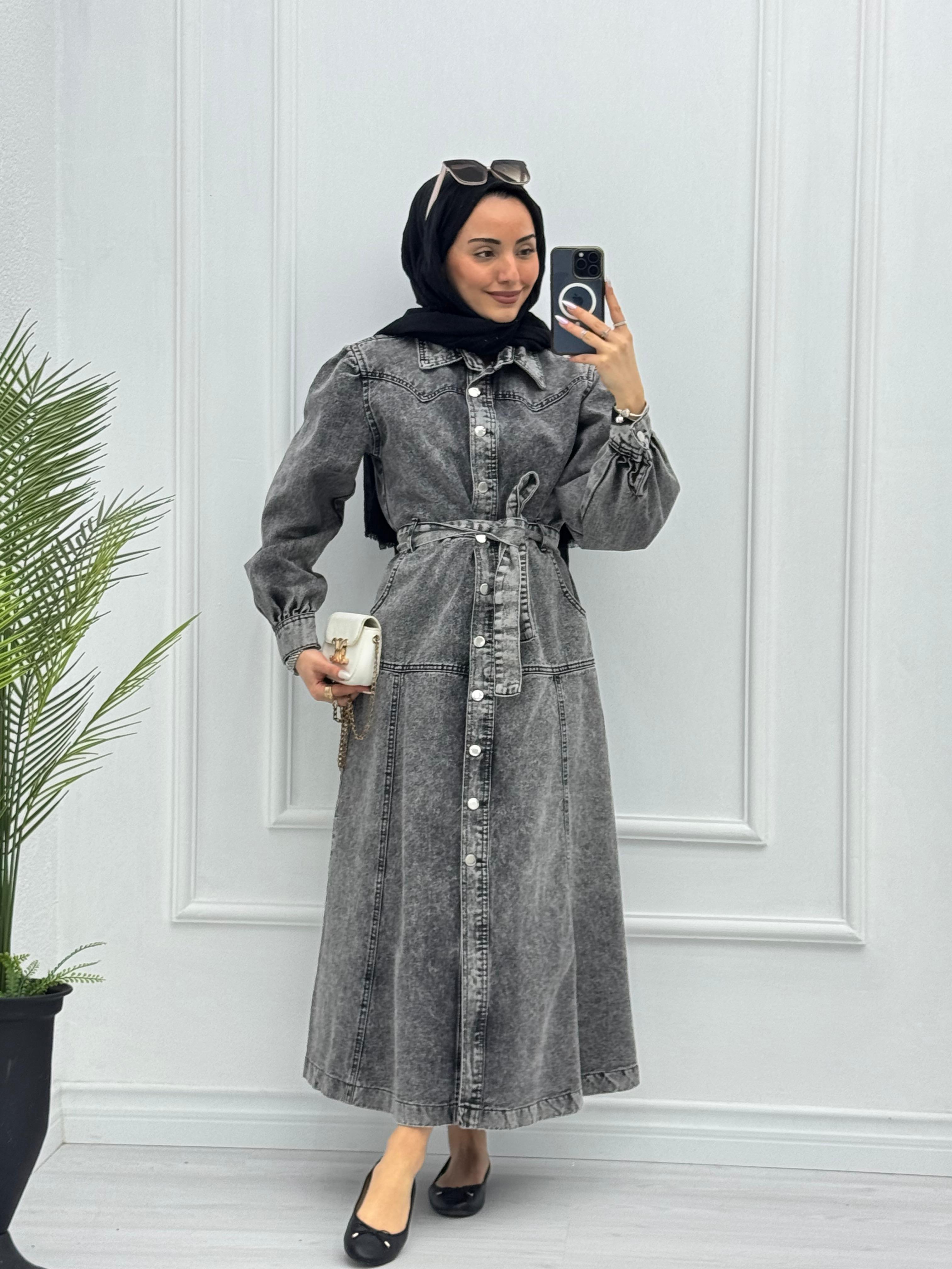 0927-Linda Denim Elbise-Açık Mavi