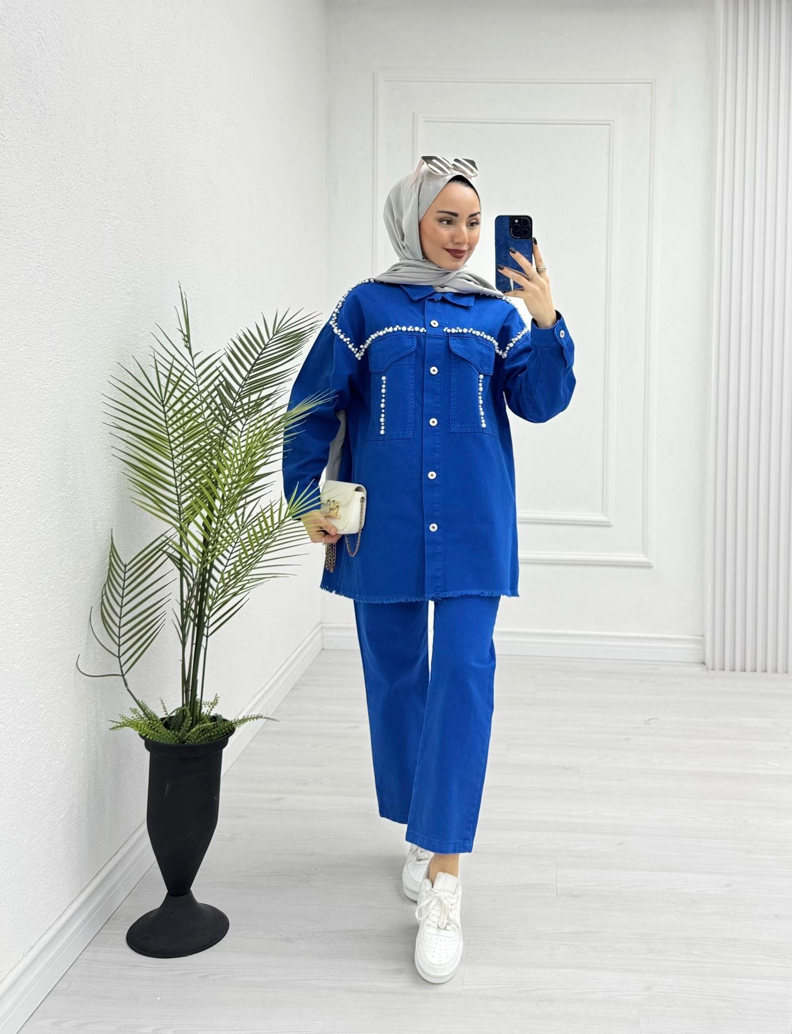 0954-Denim Takım-Saks Mavisi
