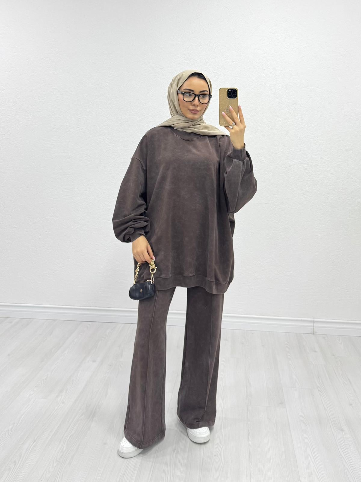 1019-Leyla Takım-Koyu Kahverengi
