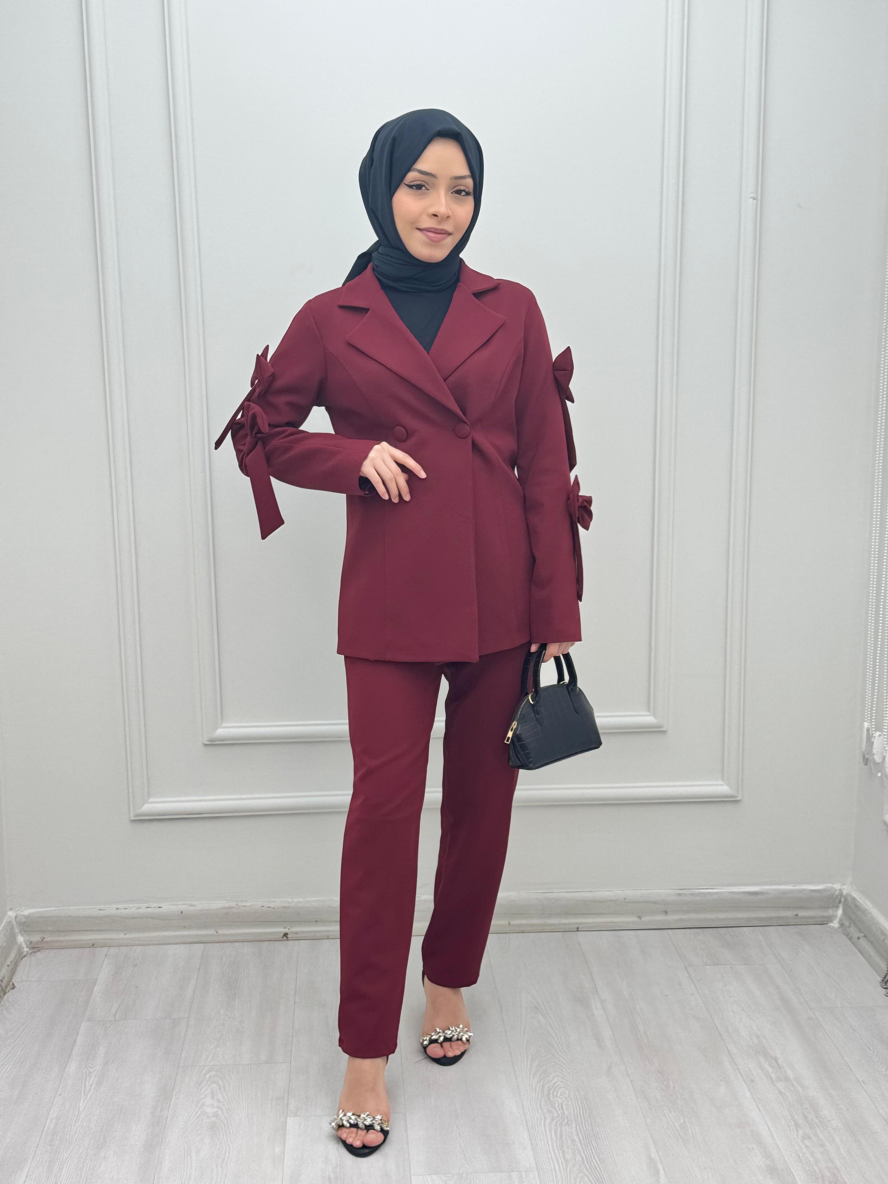 1050-Pantolon Takım-Bordo