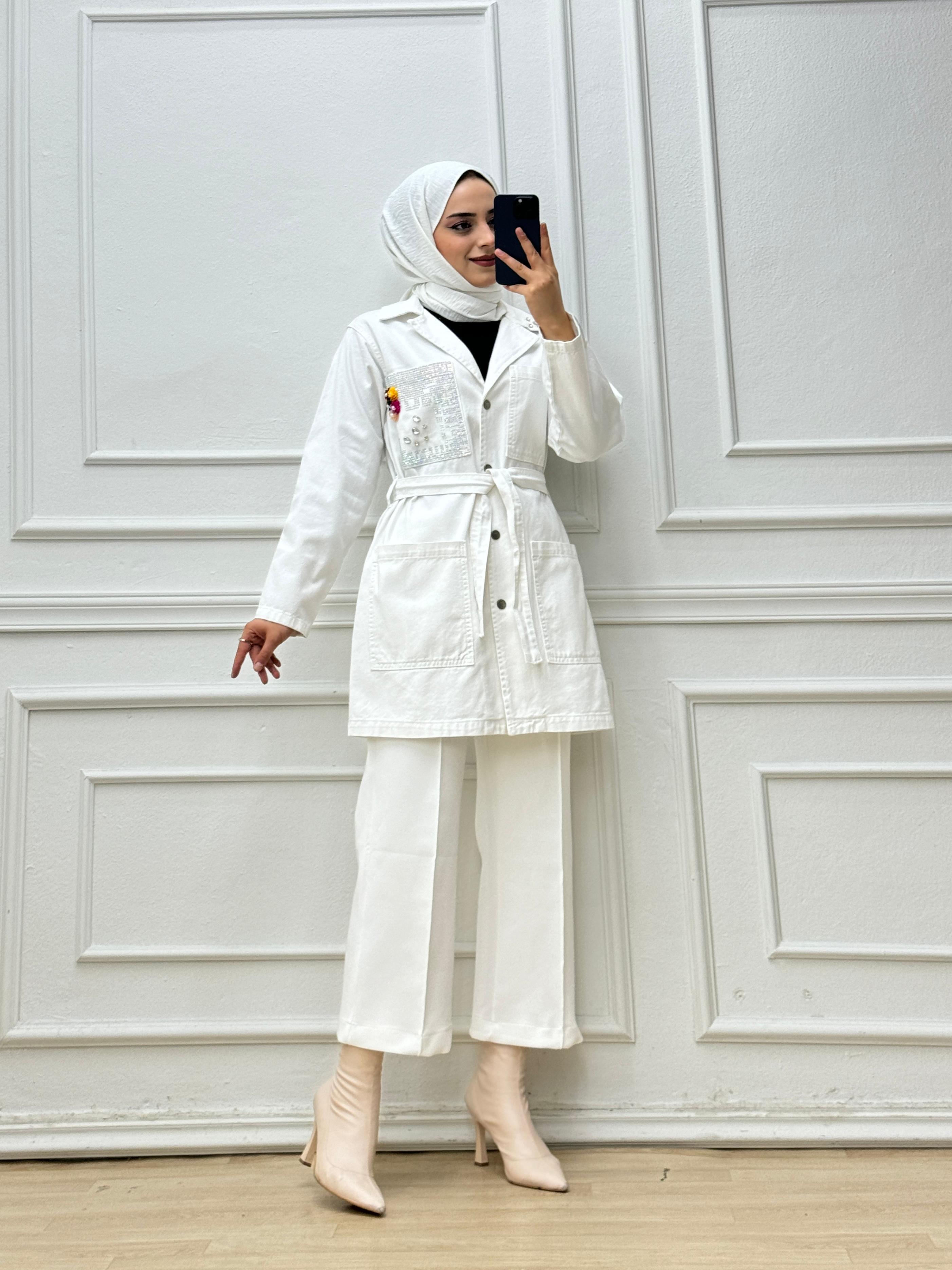 1243-Denim Ceket-Beyaz