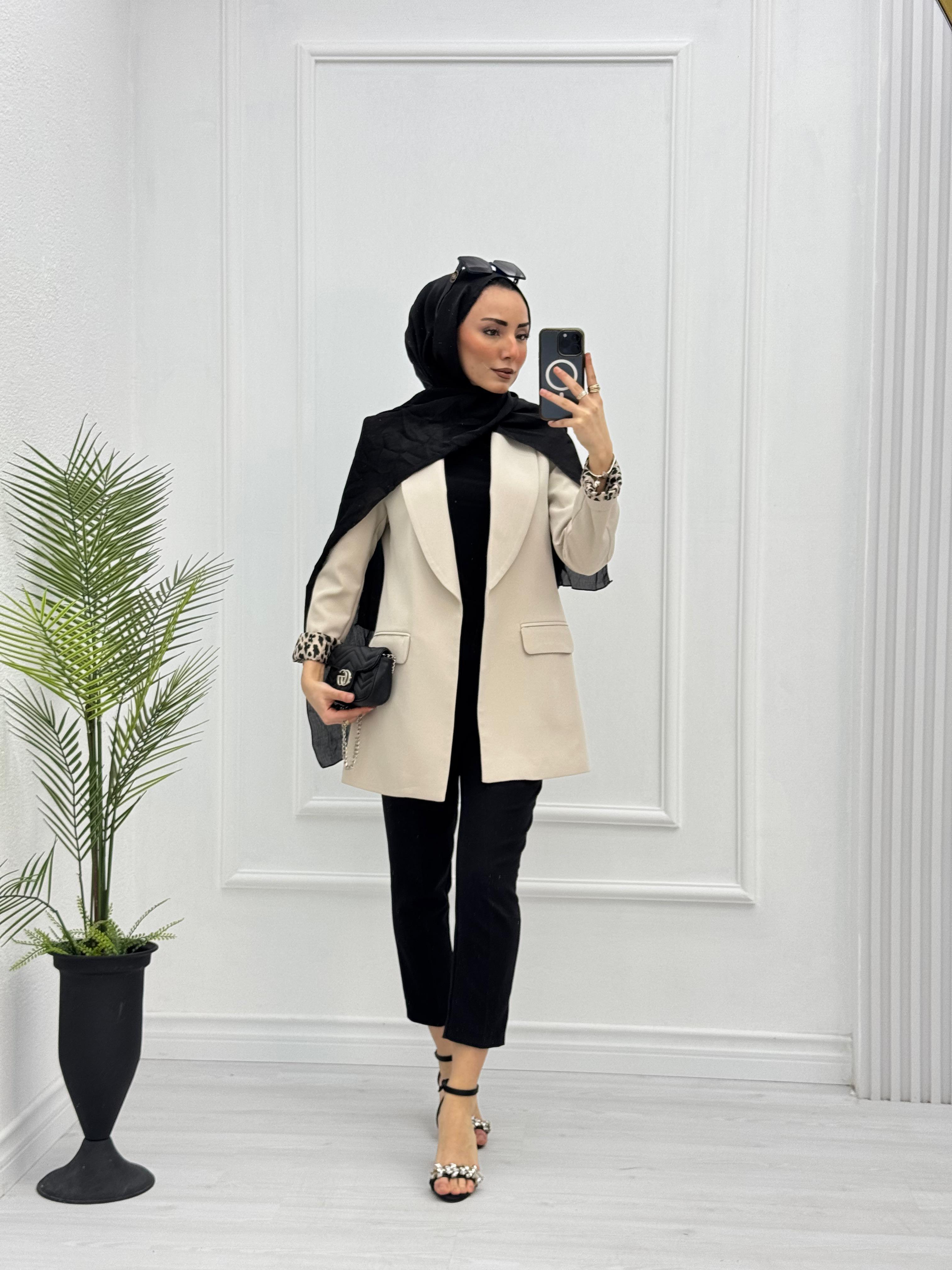 1297-Blazer Ceket-Krem