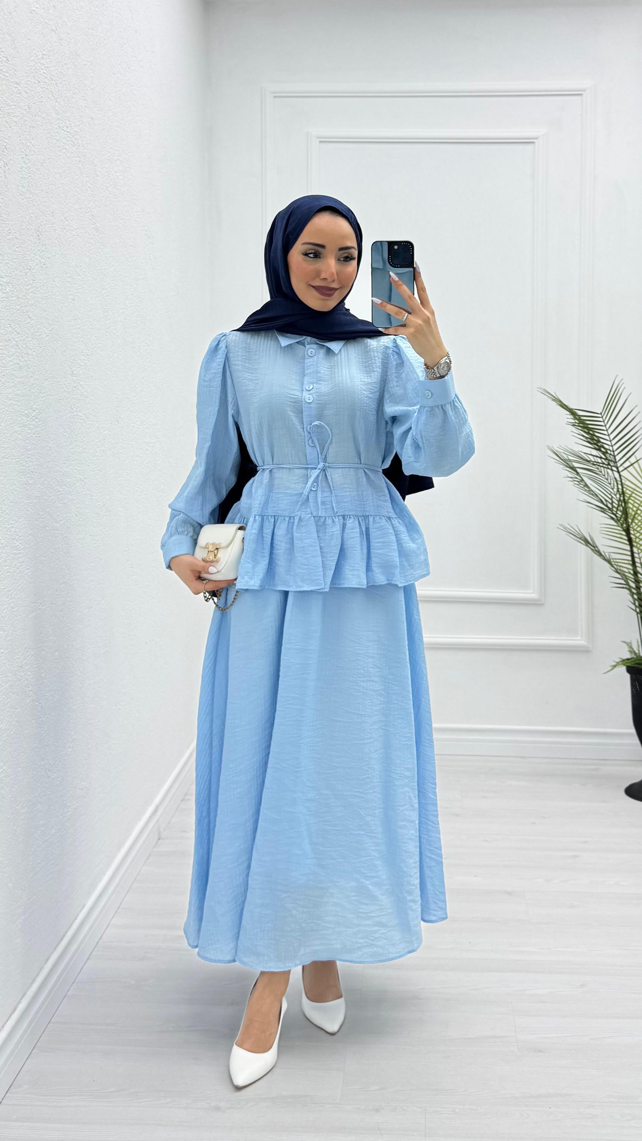 1433-Müslin Takım-Buz Mavisi