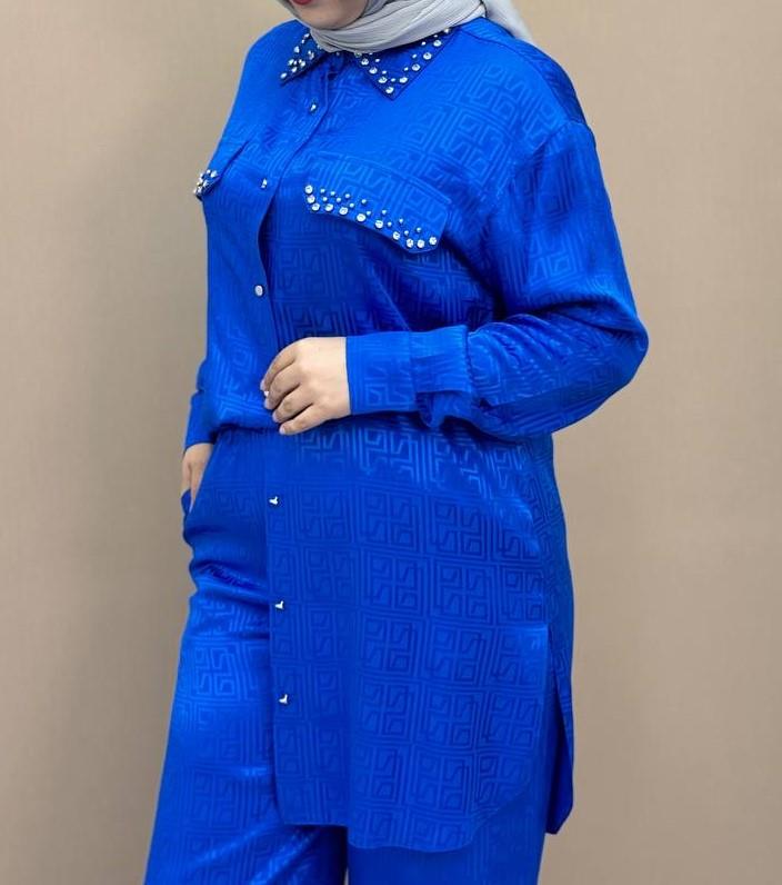 1629-Jakar Pantolon Takım-Saks Mavi