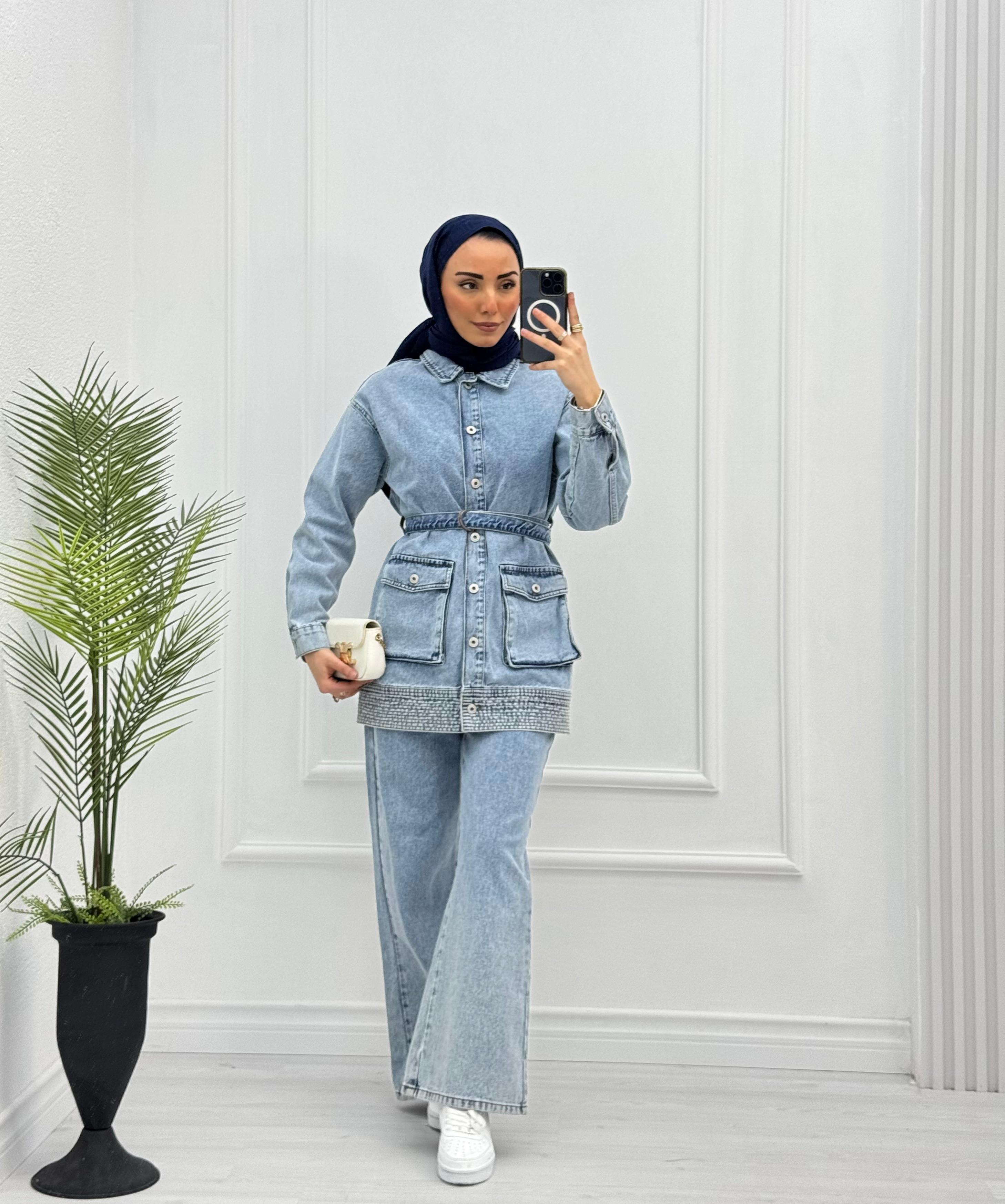 2152-Denim Takım-Açık Mavi