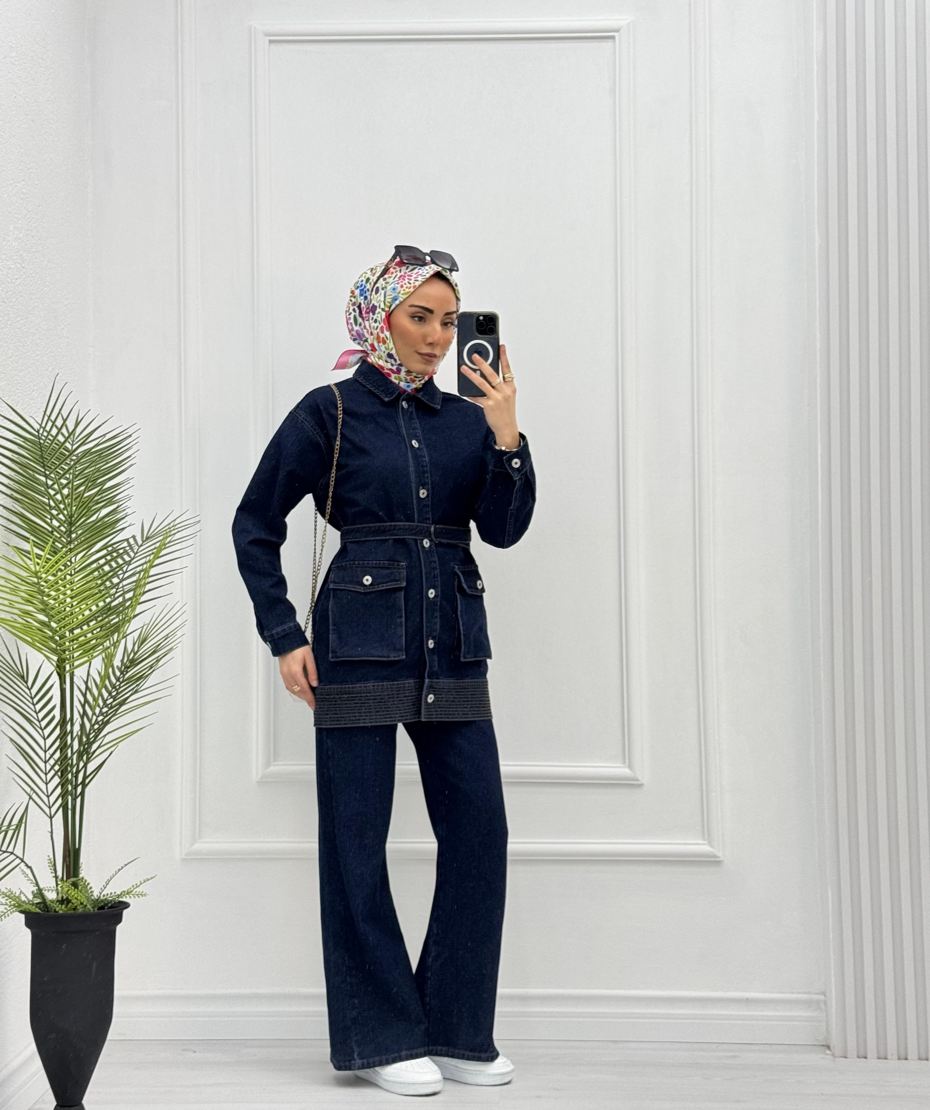 2152-Denim Takım-Koyu Mavi