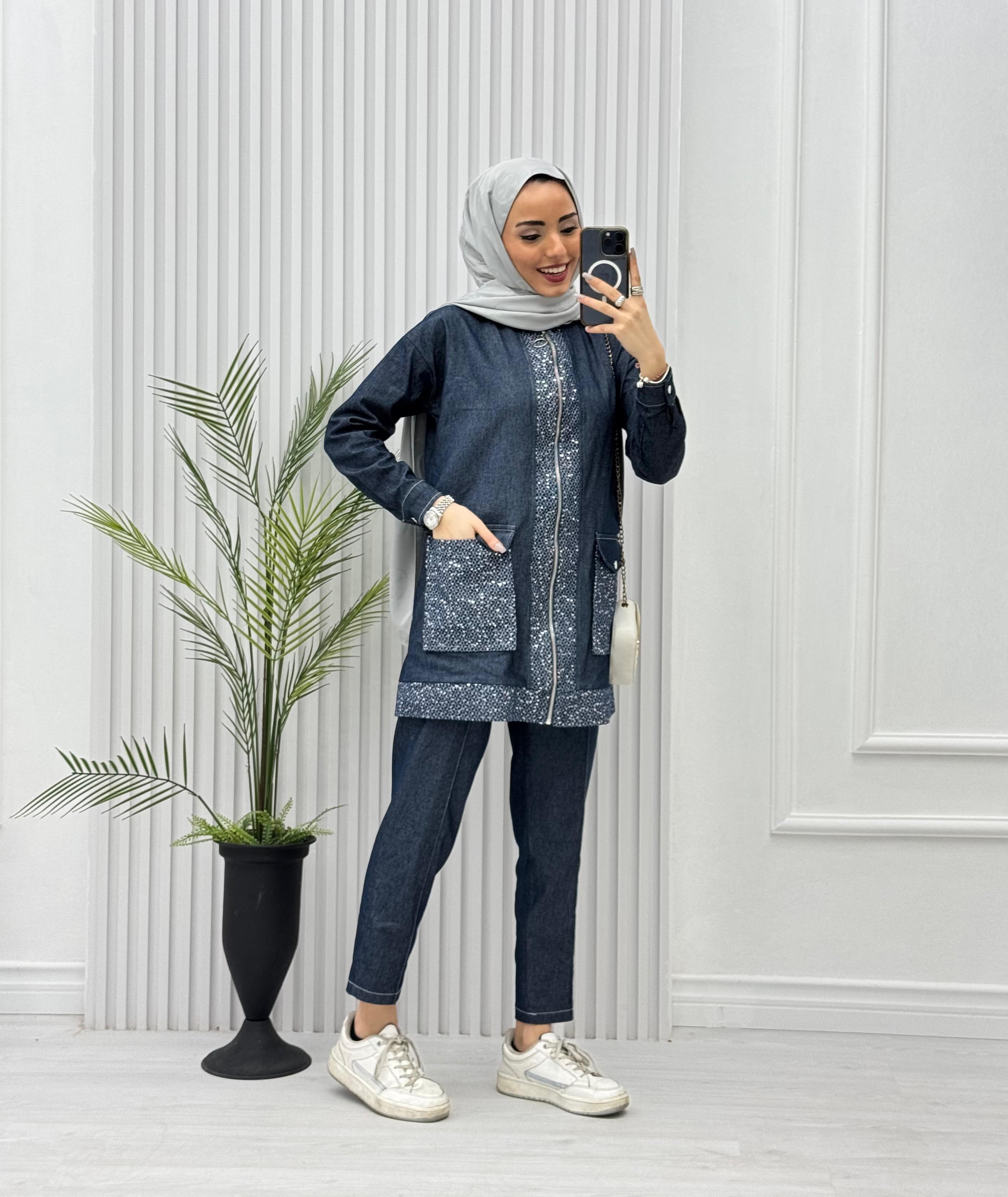 2254-Tencel Denim Takım-Lacivert