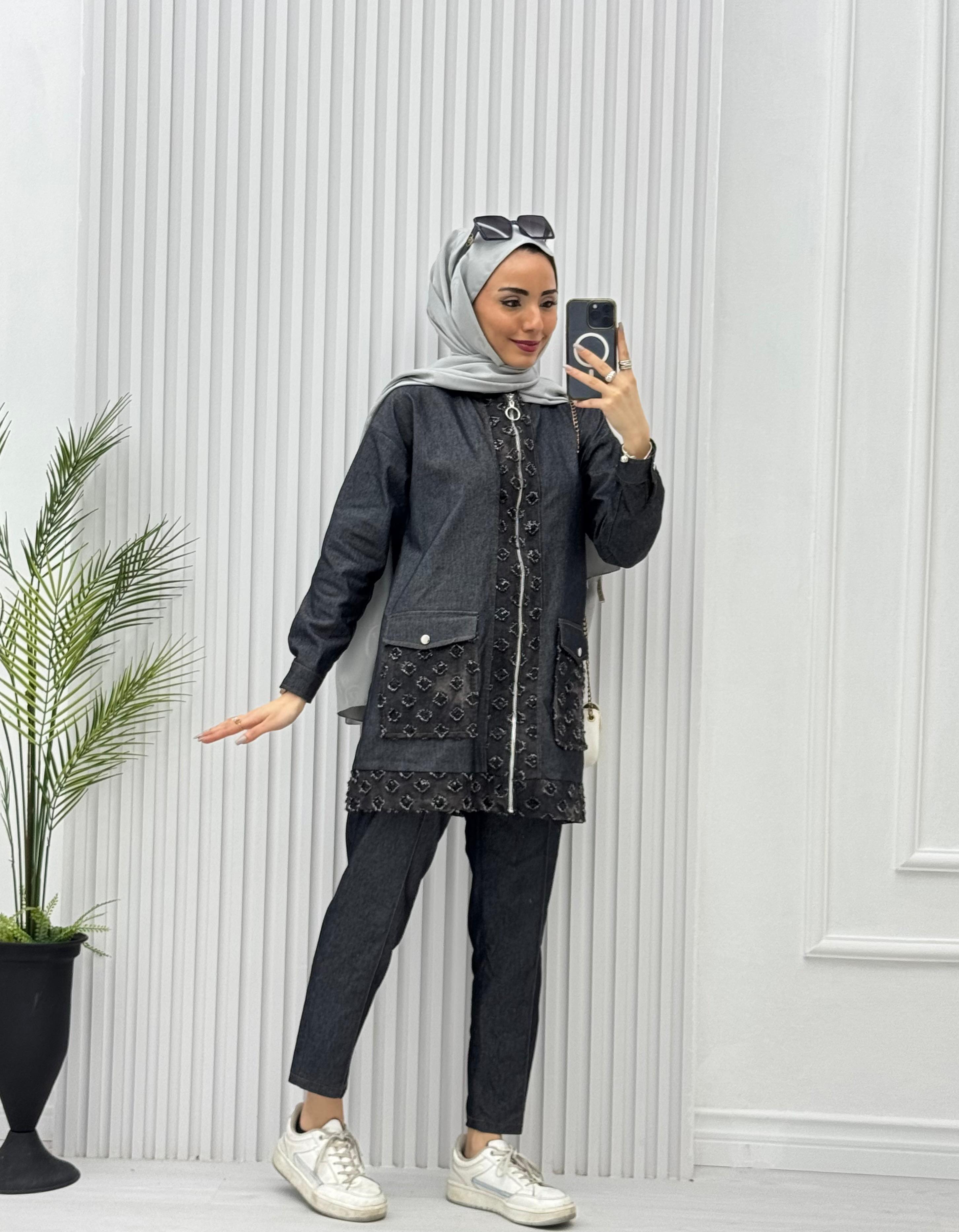 2254-Tencel Denim Takım-Siyah