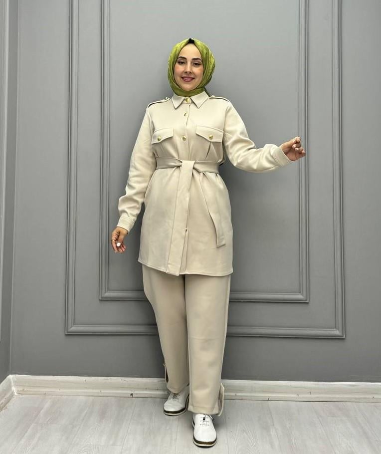 2345-Liya Pantolon Takım-Krem