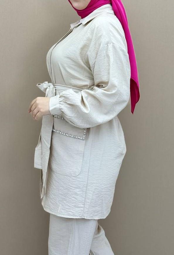2840-Günlük Pantolon Takım-Krem