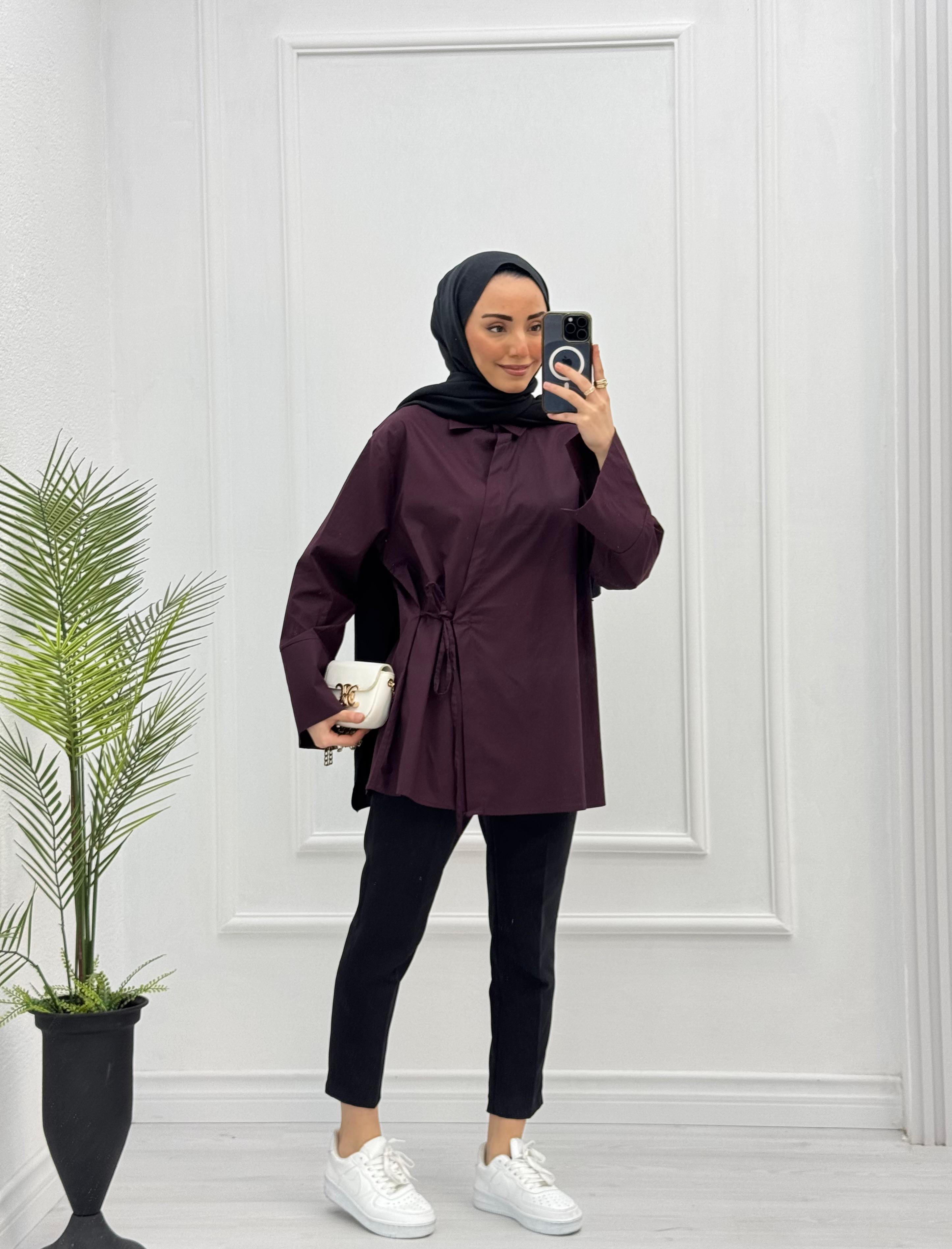 3021-Poplin Gömlek-Mürdüm