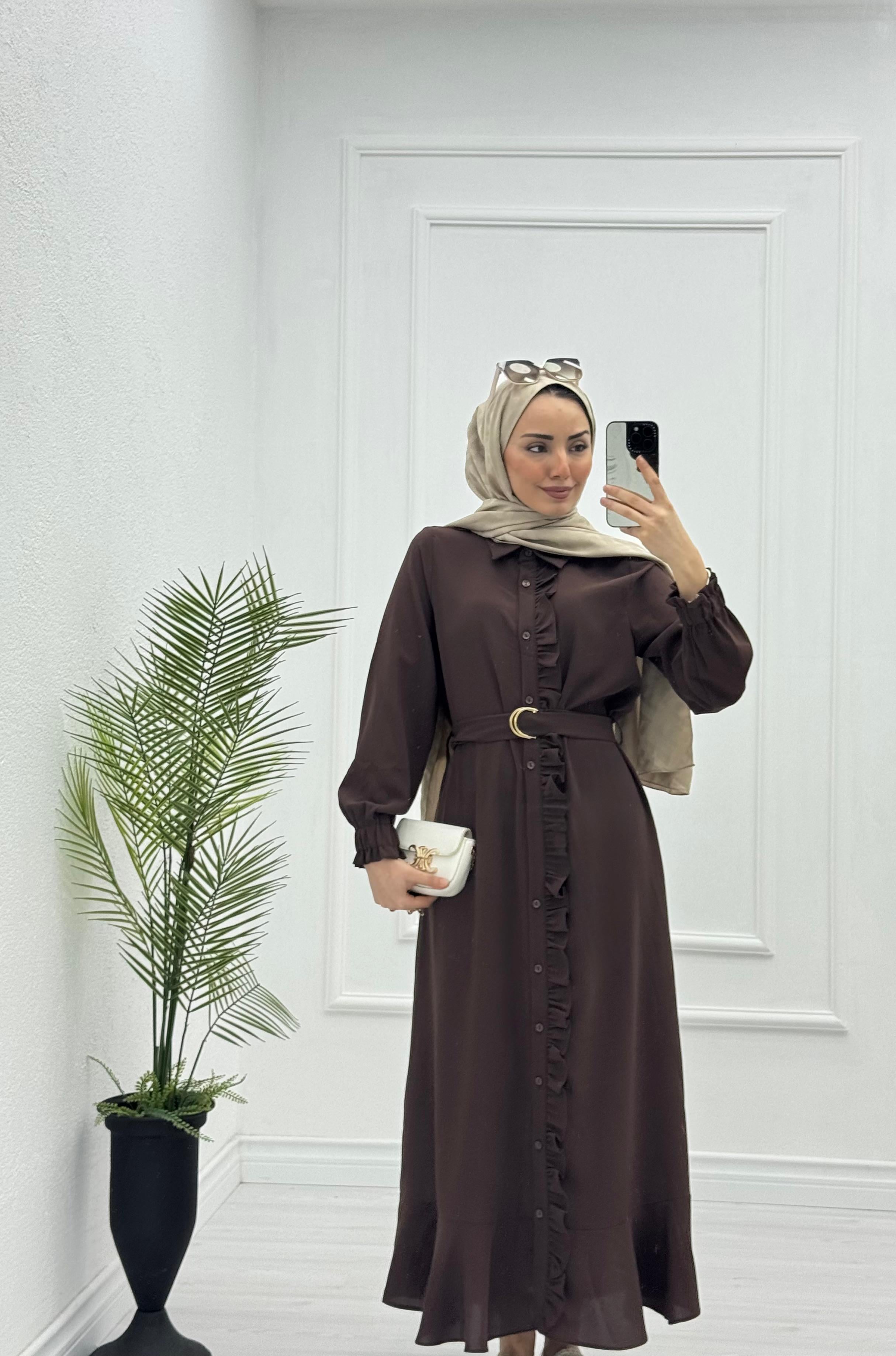 3221-Roya Elbise-Kahverengi