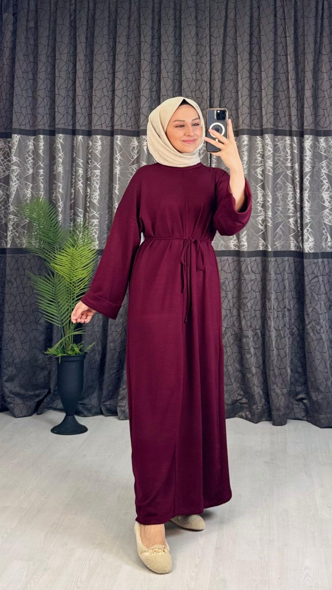 3233-Günlük Elbise-Bordo