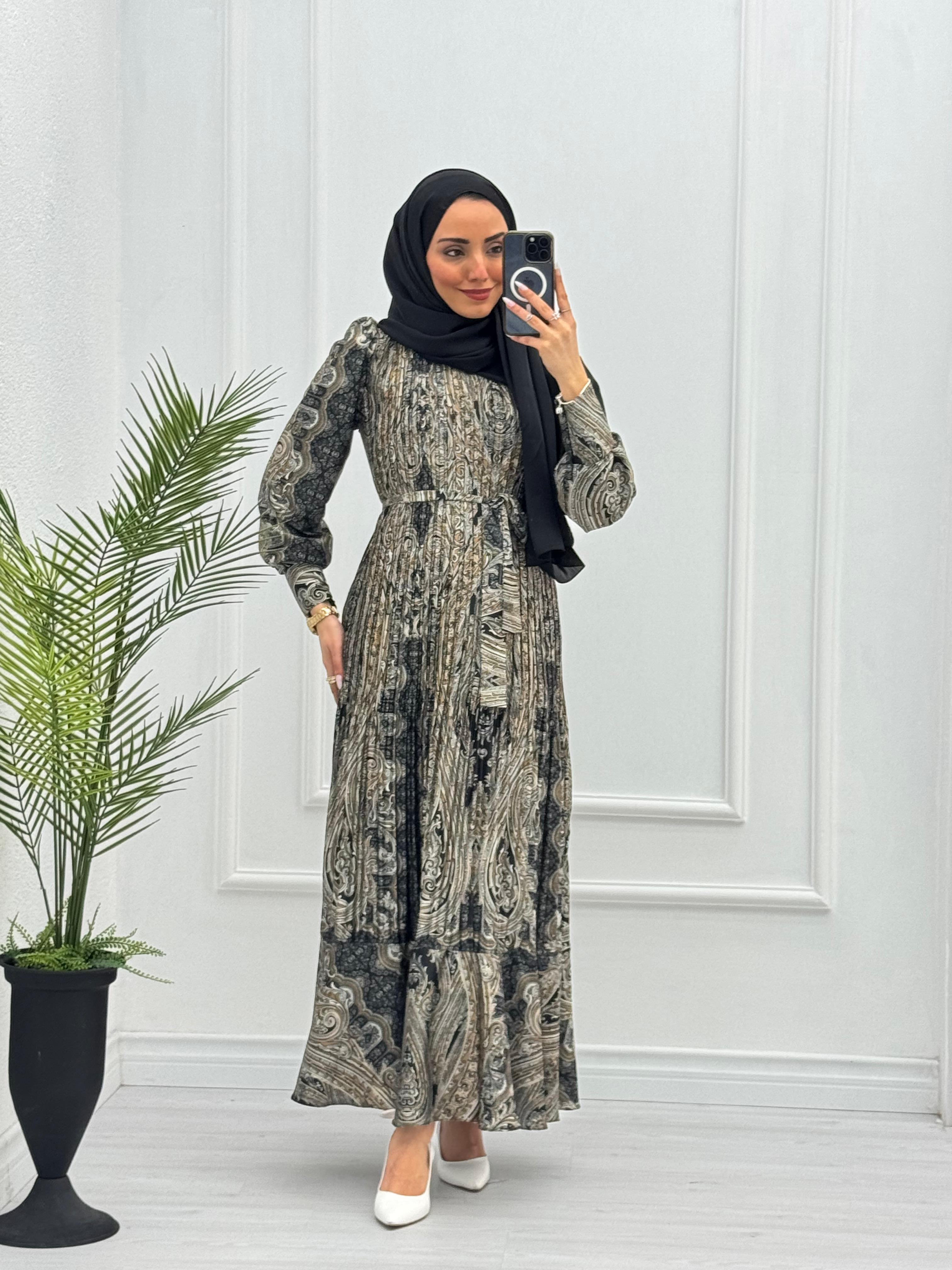 3243-Patterned Elbise-Siyah