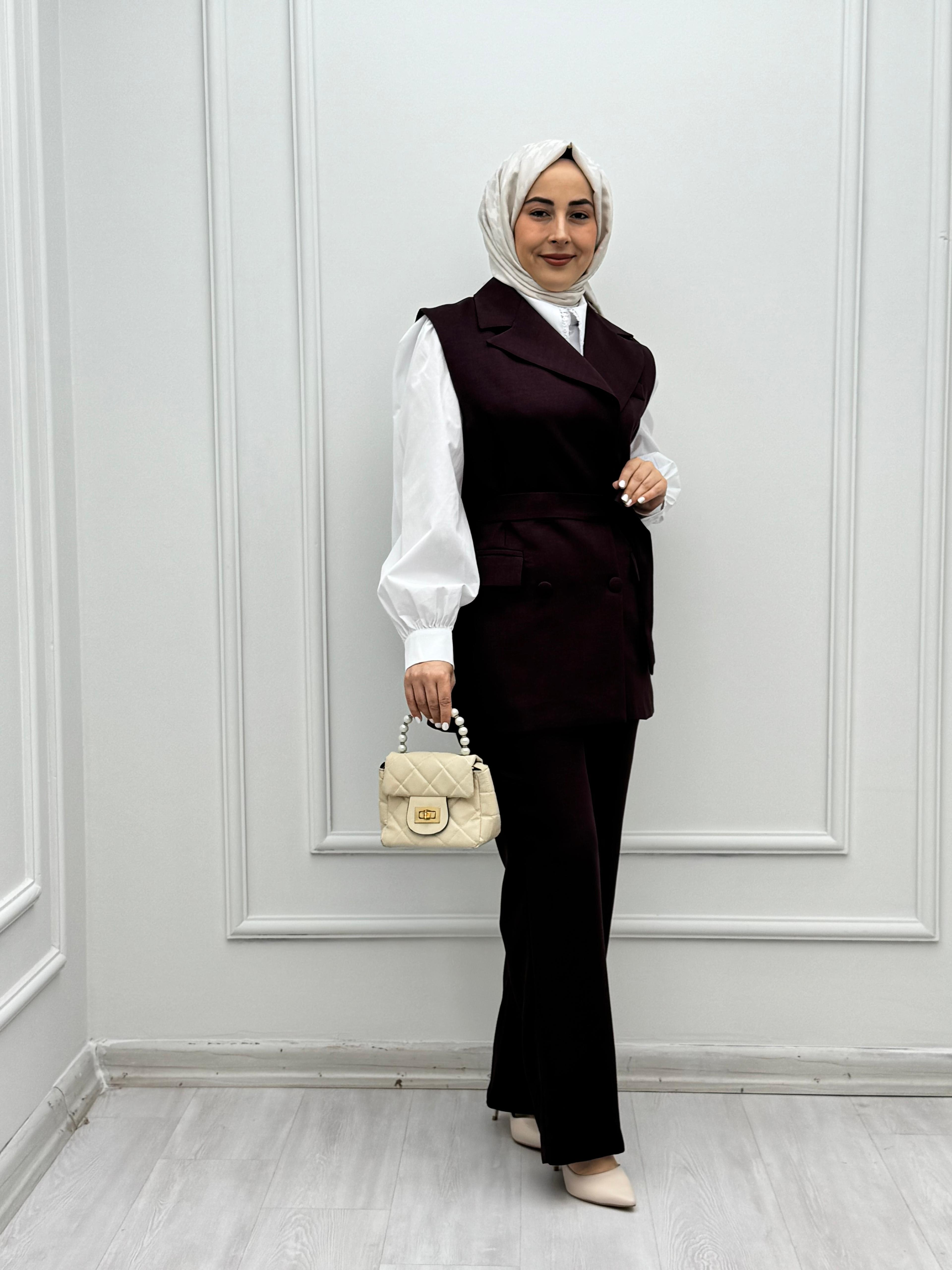 3467-Pantolon Takım-Mürdüm