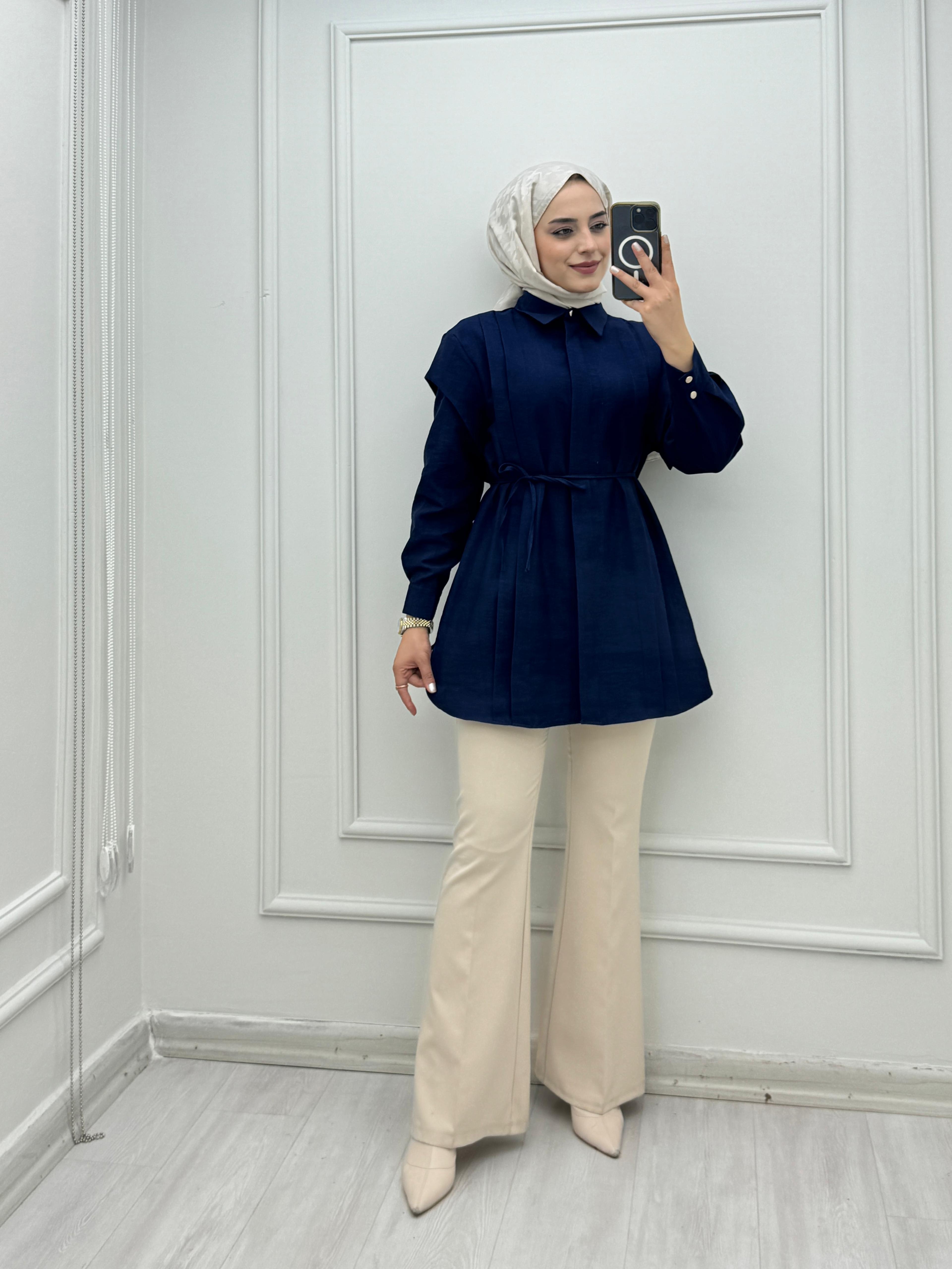 3776-Kuşaklı Gömlek-Lacivert