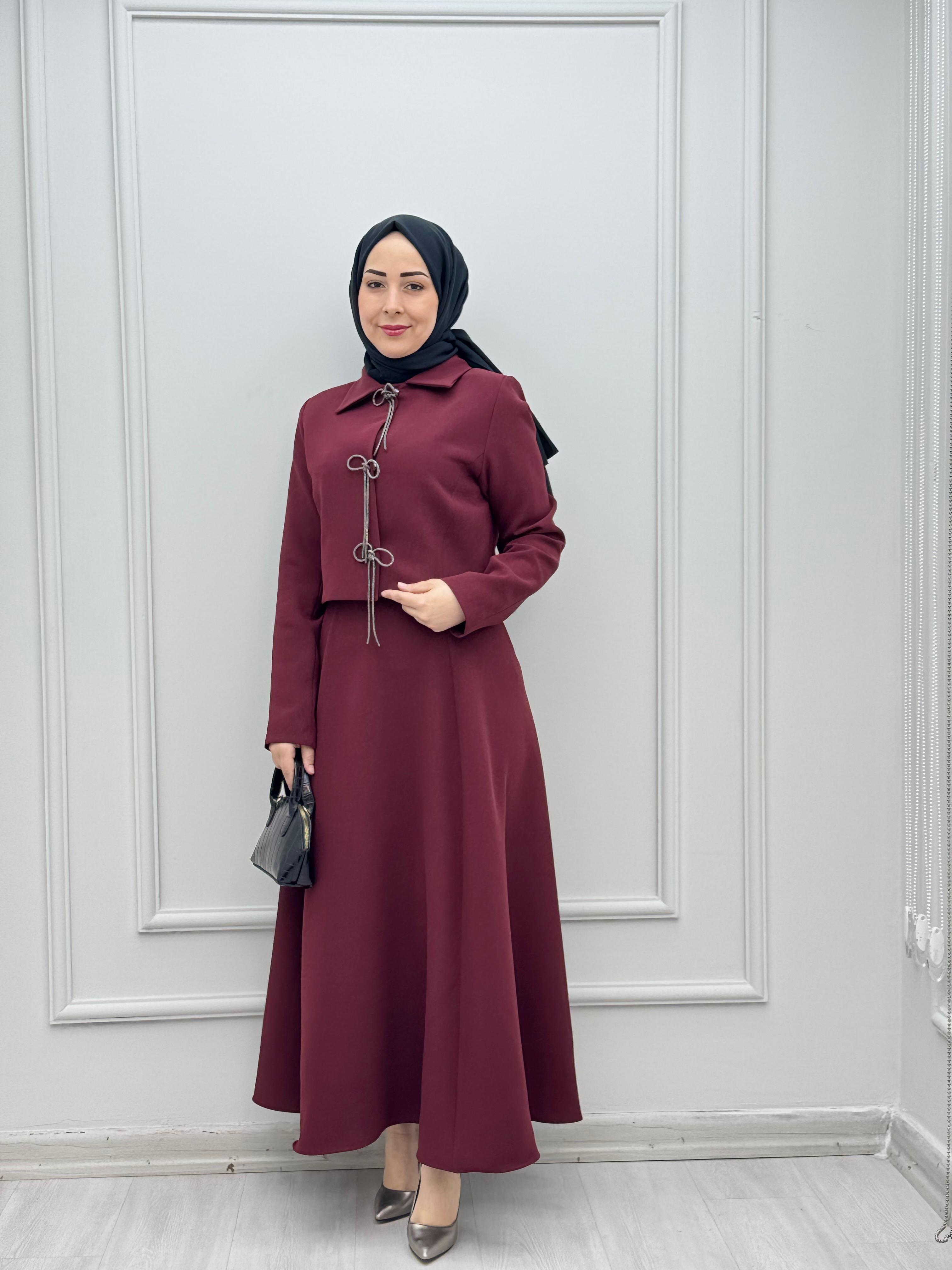 3788-Fiyonklu Takım-Bordo