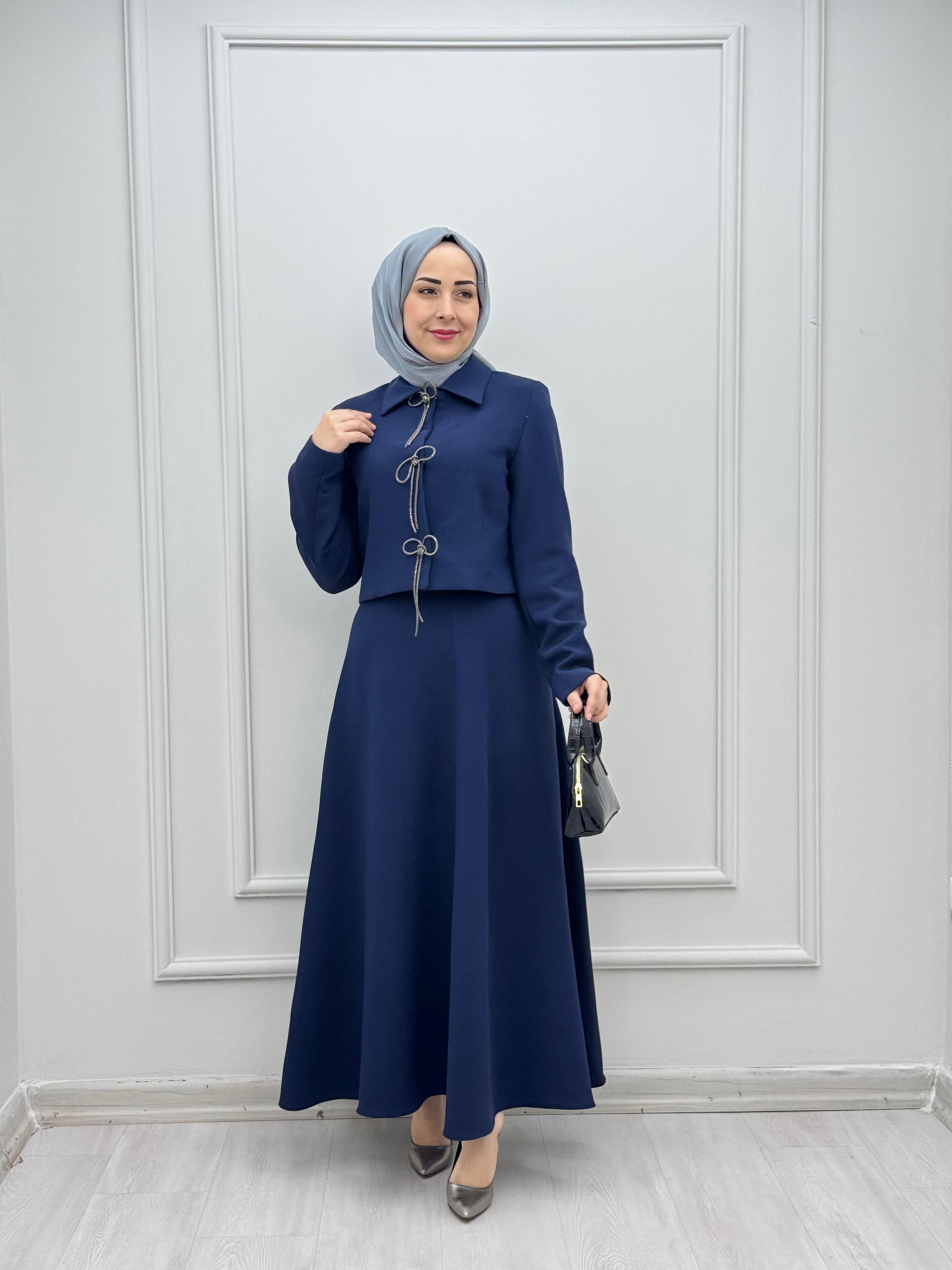 3788-Fiyonklu Takım-Lacivert