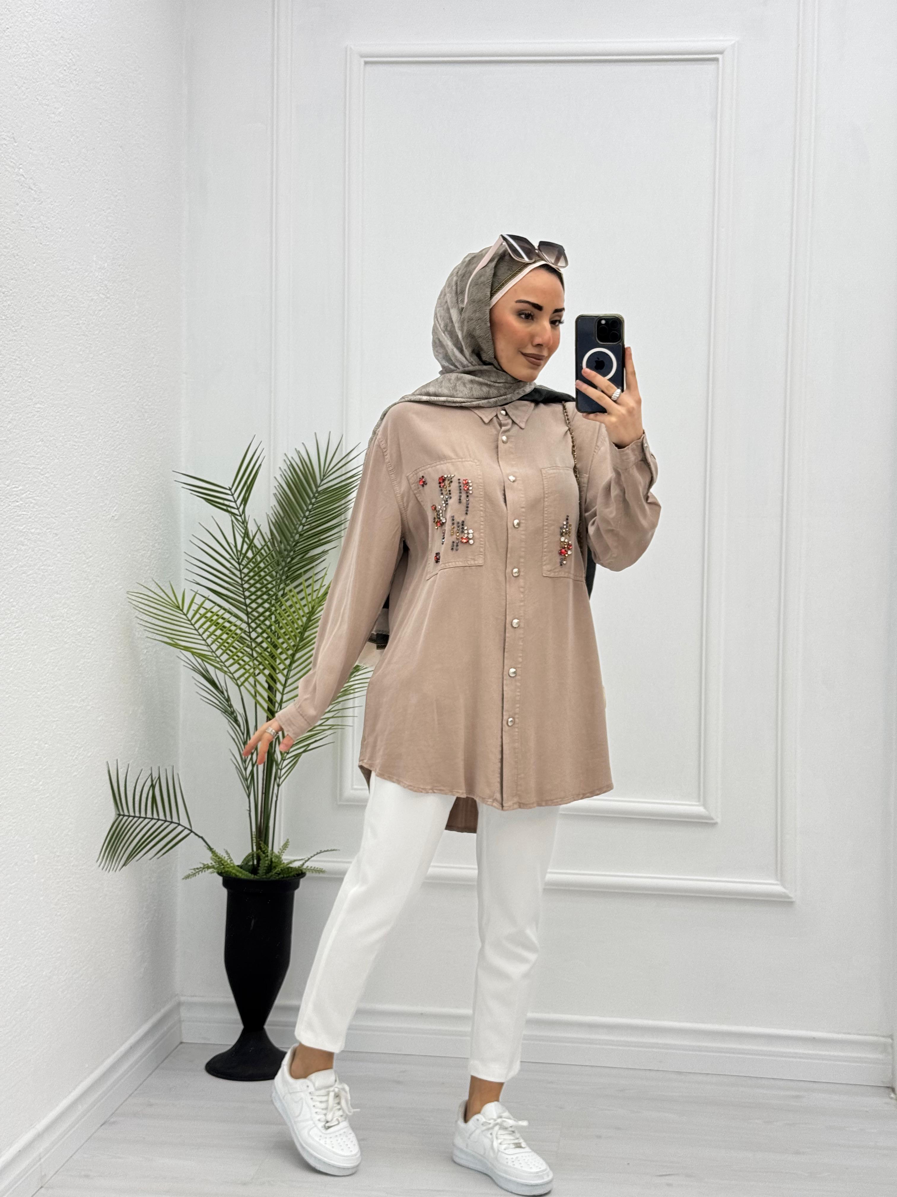 4023-Tencel Gömlek-Kahverengi