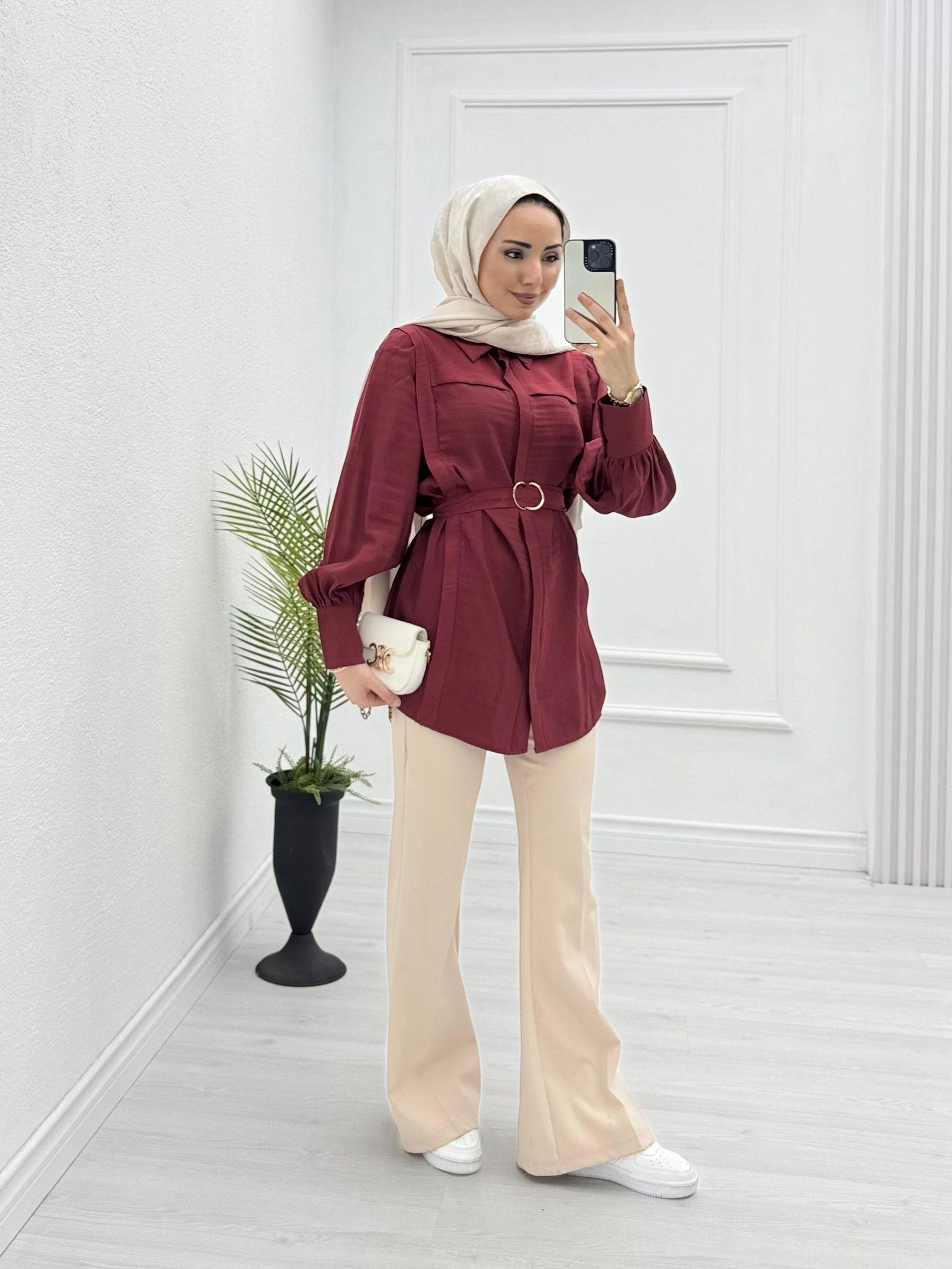 4056-Tencel Gömlek-Bordo