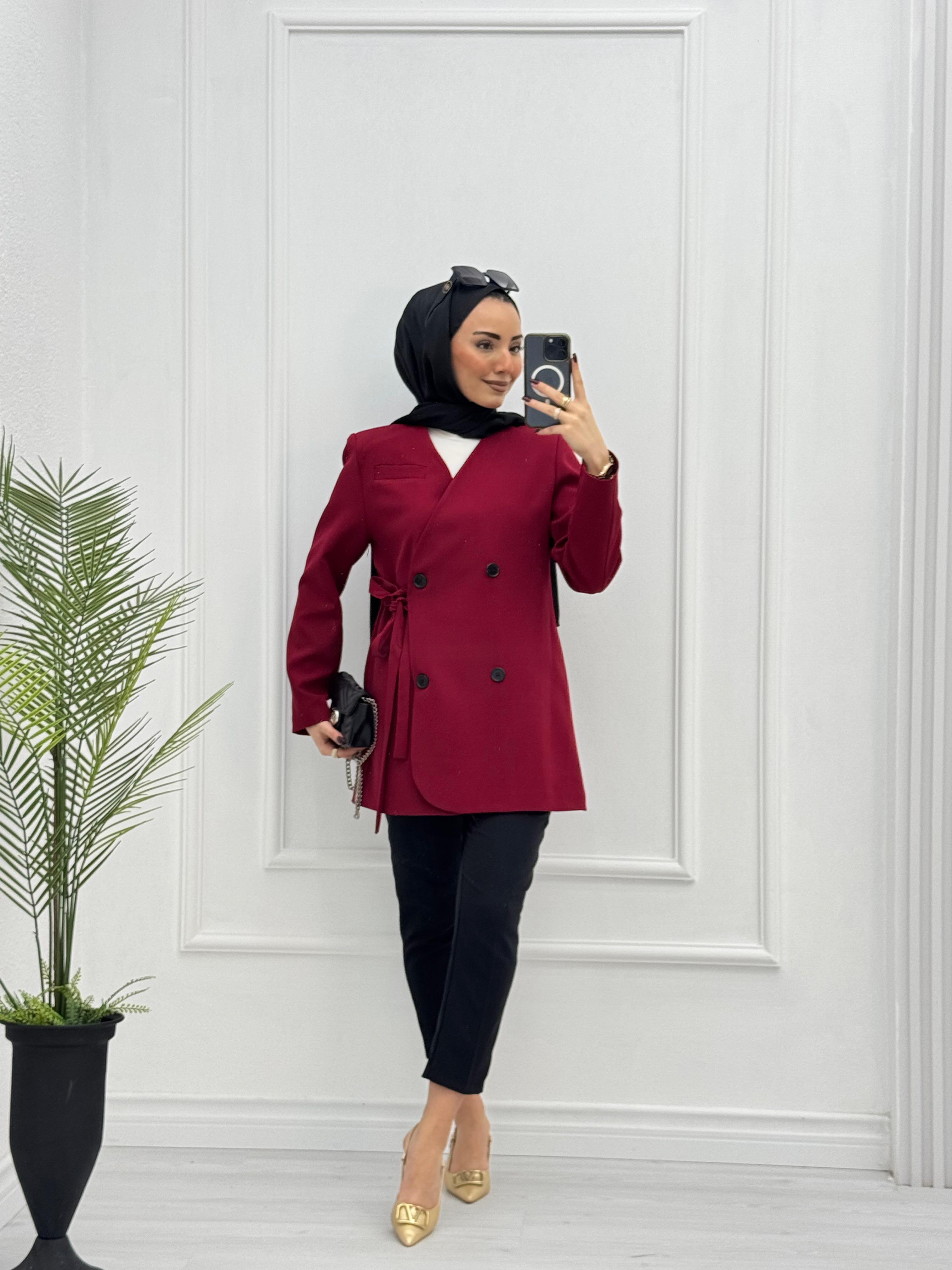 4123-Blazer Ceket-Bordo