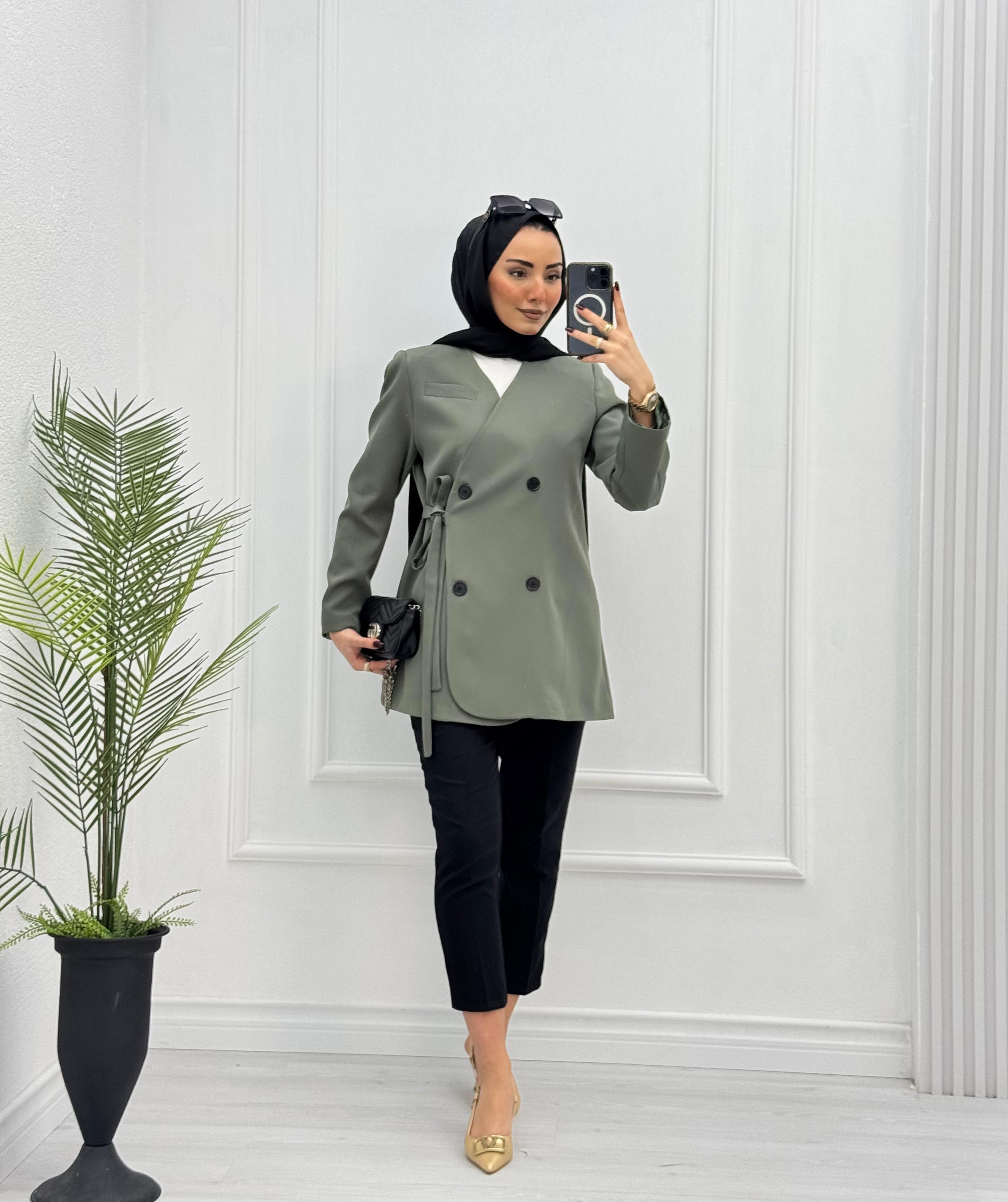 4123-Blazer Ceket-Sedef Yeşili