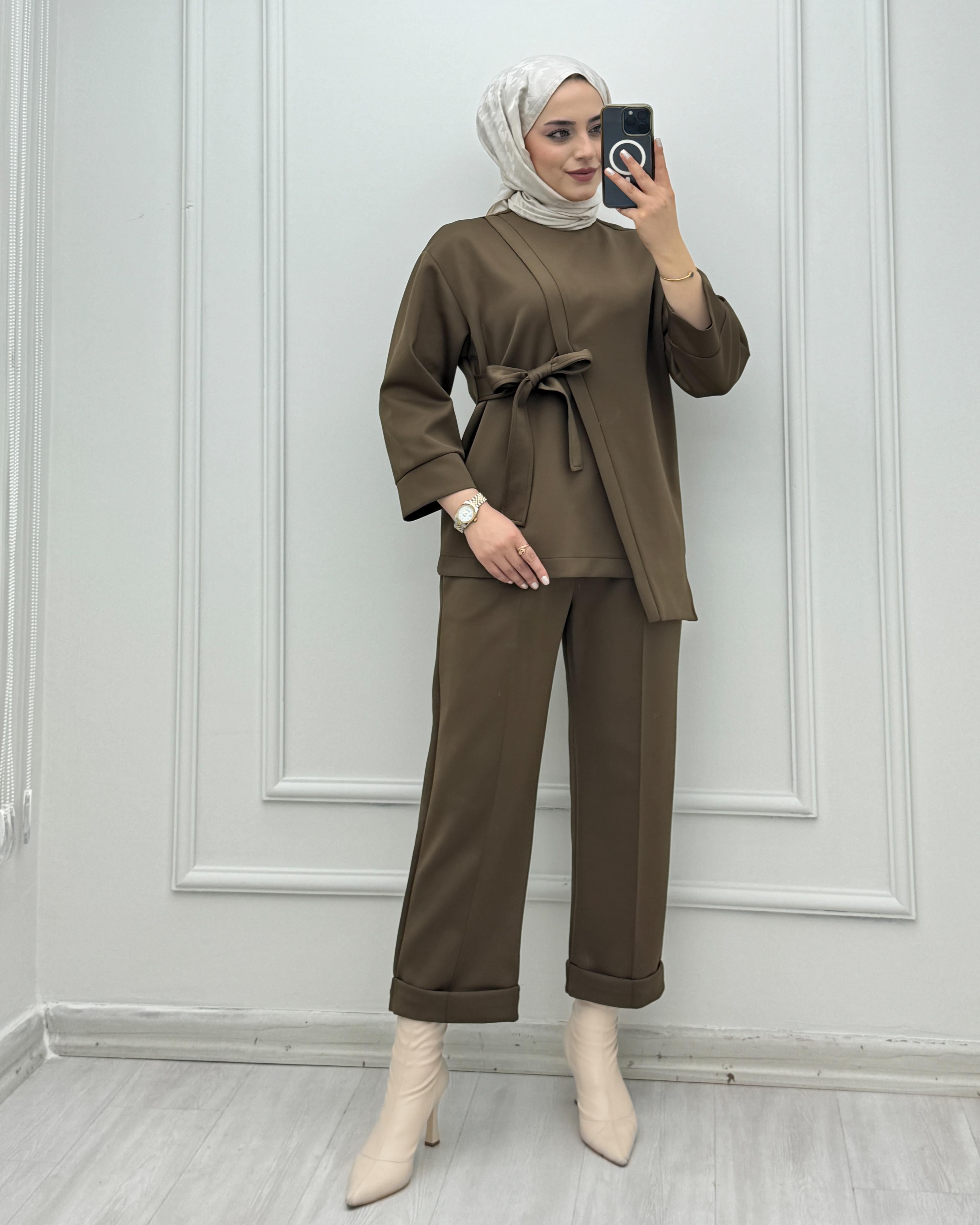 4319-Pantolon Takım-Kahverengi