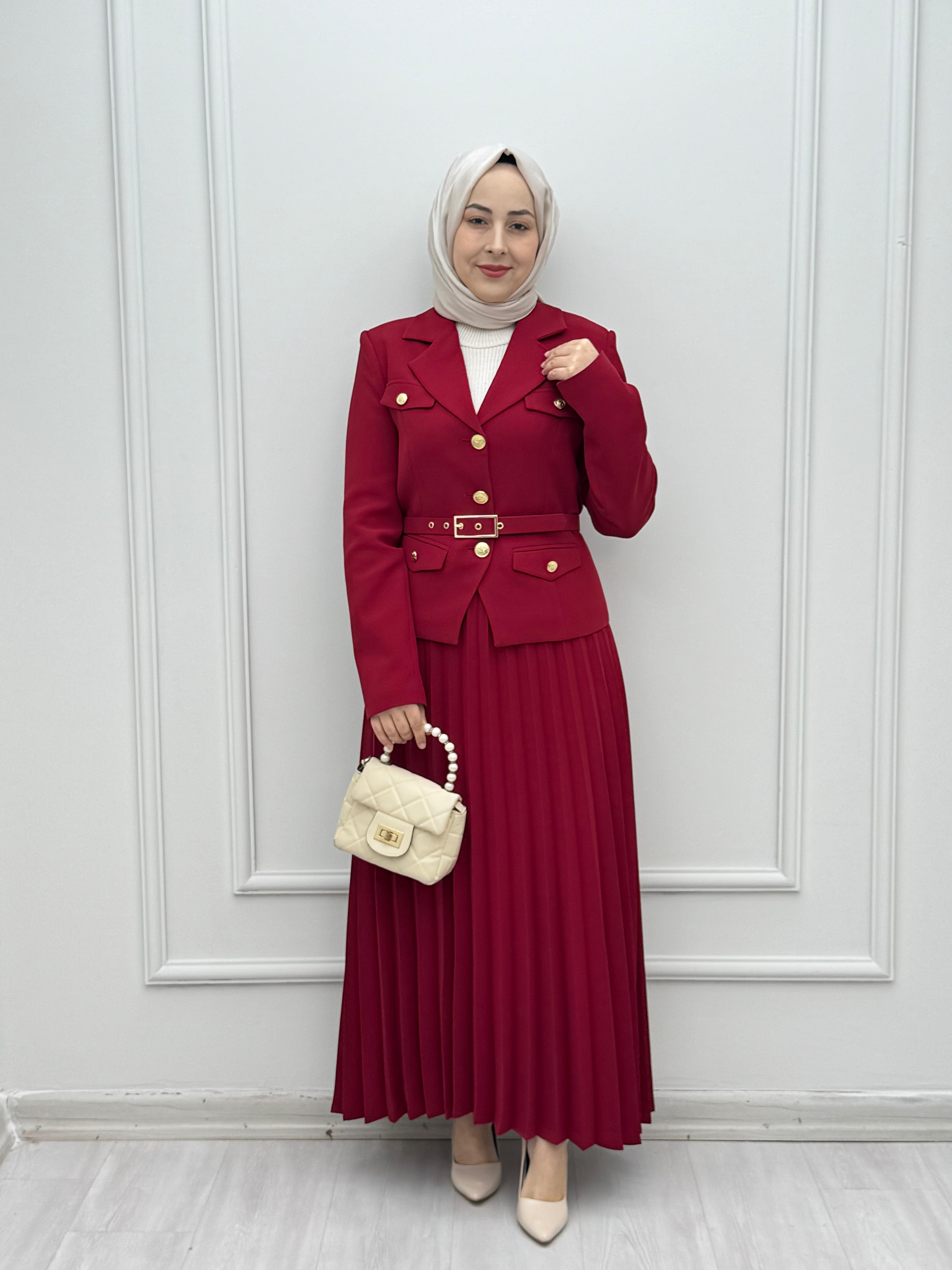 5533-Viole Etek Takım-Canlı Bordo