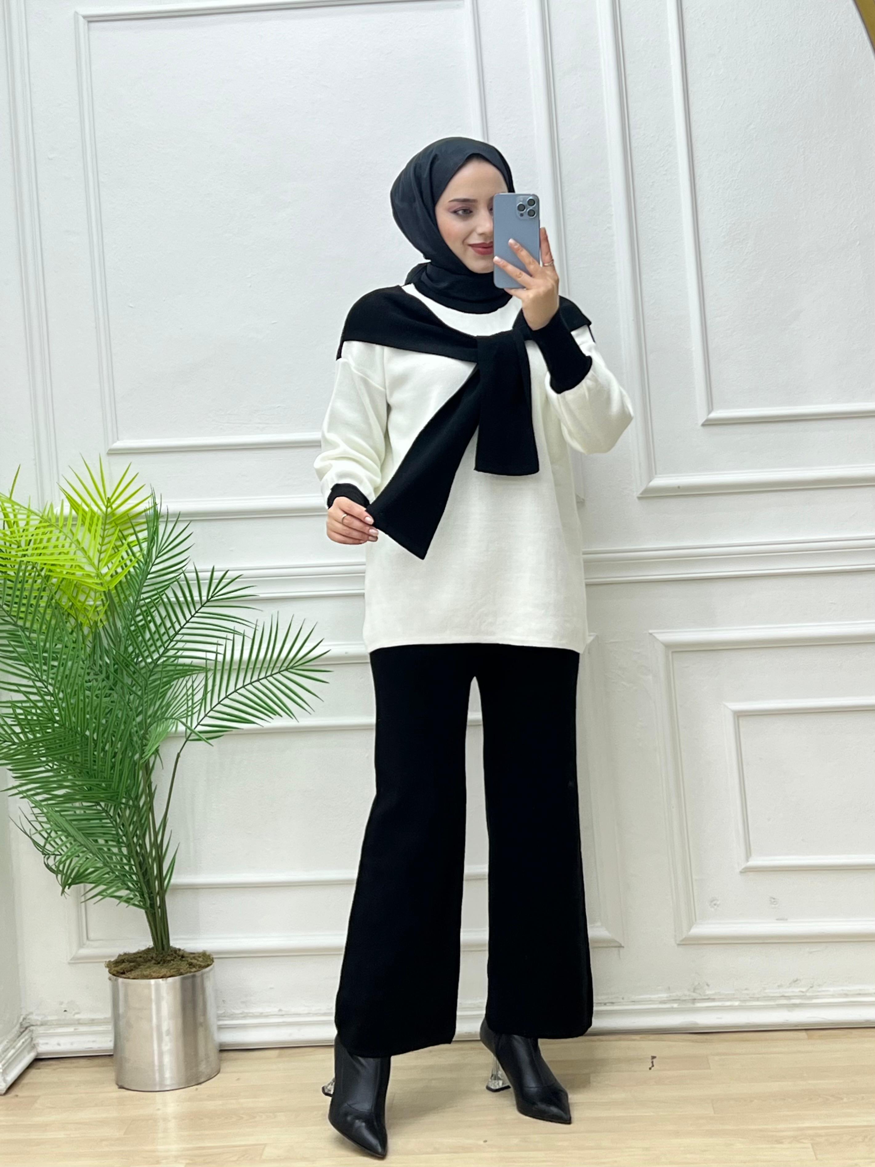 9532-Selin Triko Takım-Siyah