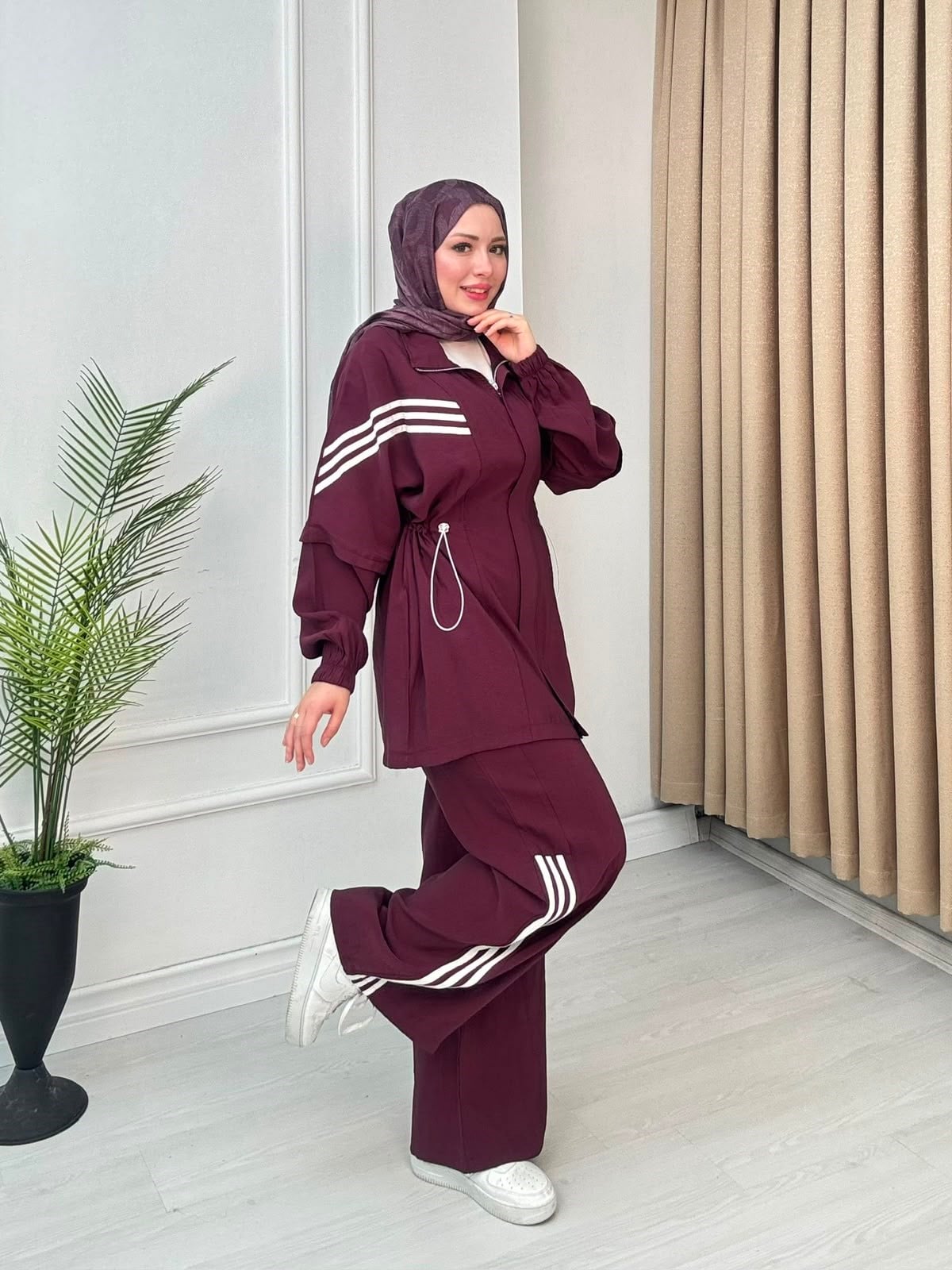 Br5570-Çizgili Spor Takım-Mürdüm