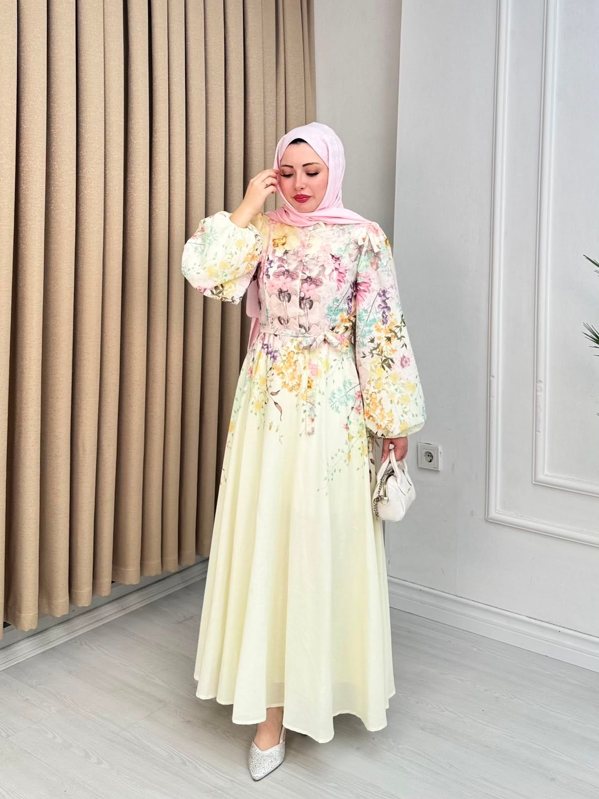 Bx6791-Fiyona Keten Elbise-Pembe