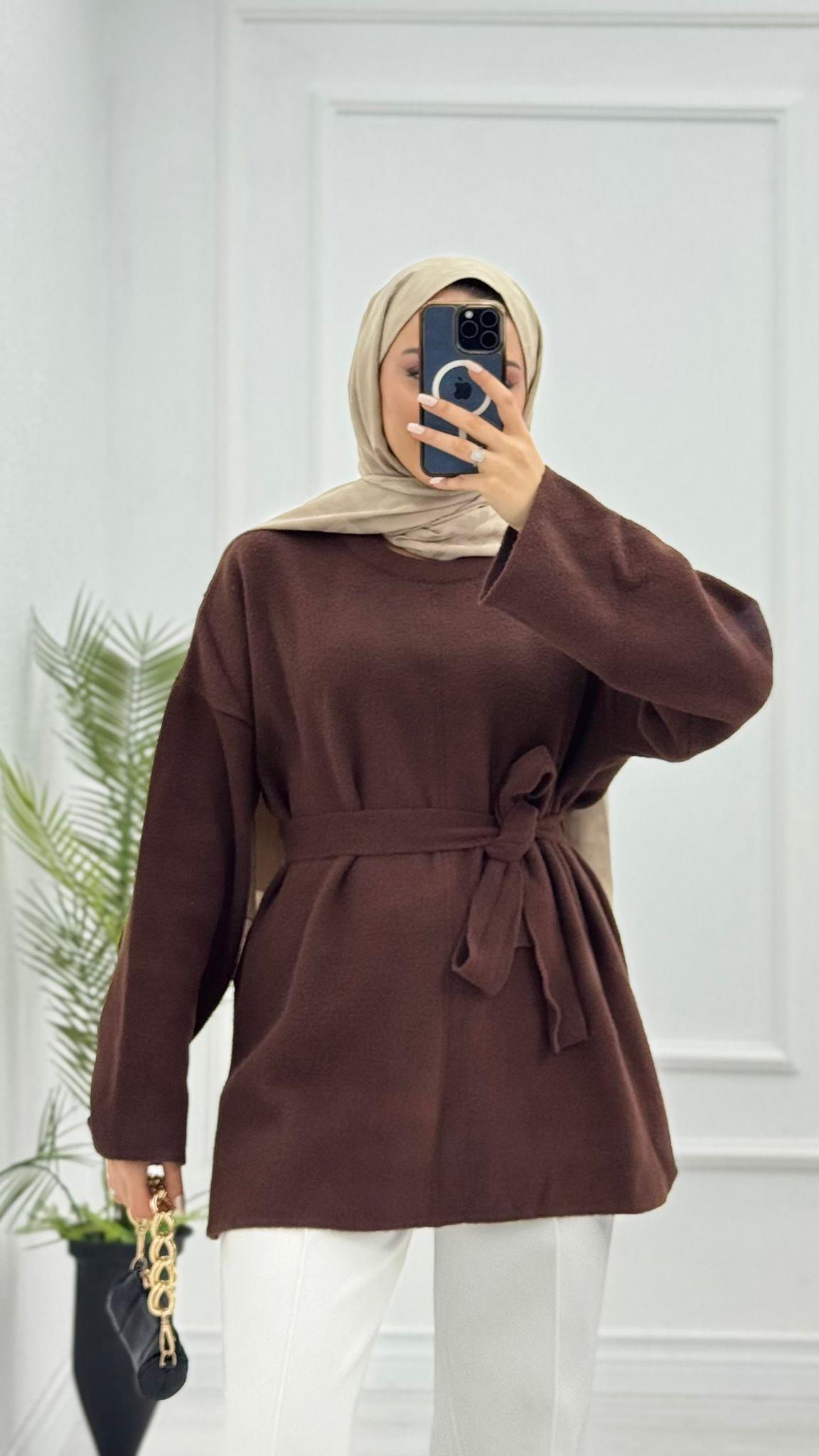Dx0585-Asya Tunik-Koyu Kahverengi