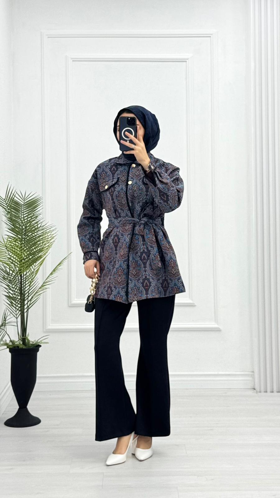 Dx1564-Etnik Desen Takım-Mavi