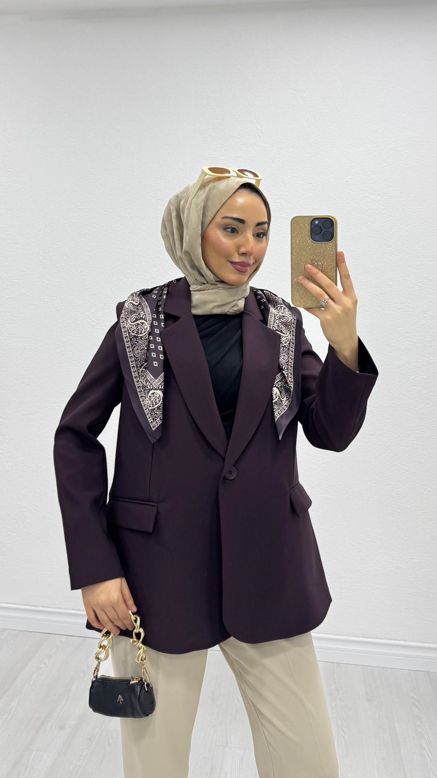 Dx2126-Şal Aksesuarlı Ceket-Mürdüm